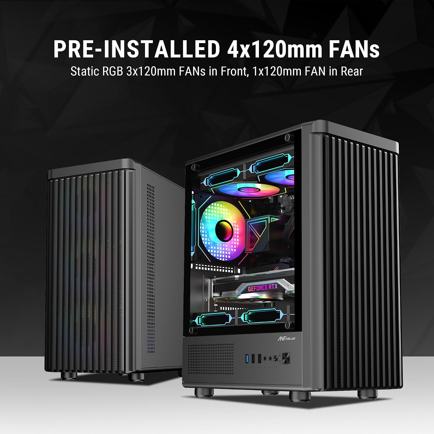 Ant Value VM45 Mid-Tower Computer Case/Gaming Cabinet - Black | Support M-ATX, ITX | Pre-Installed 4 Fans