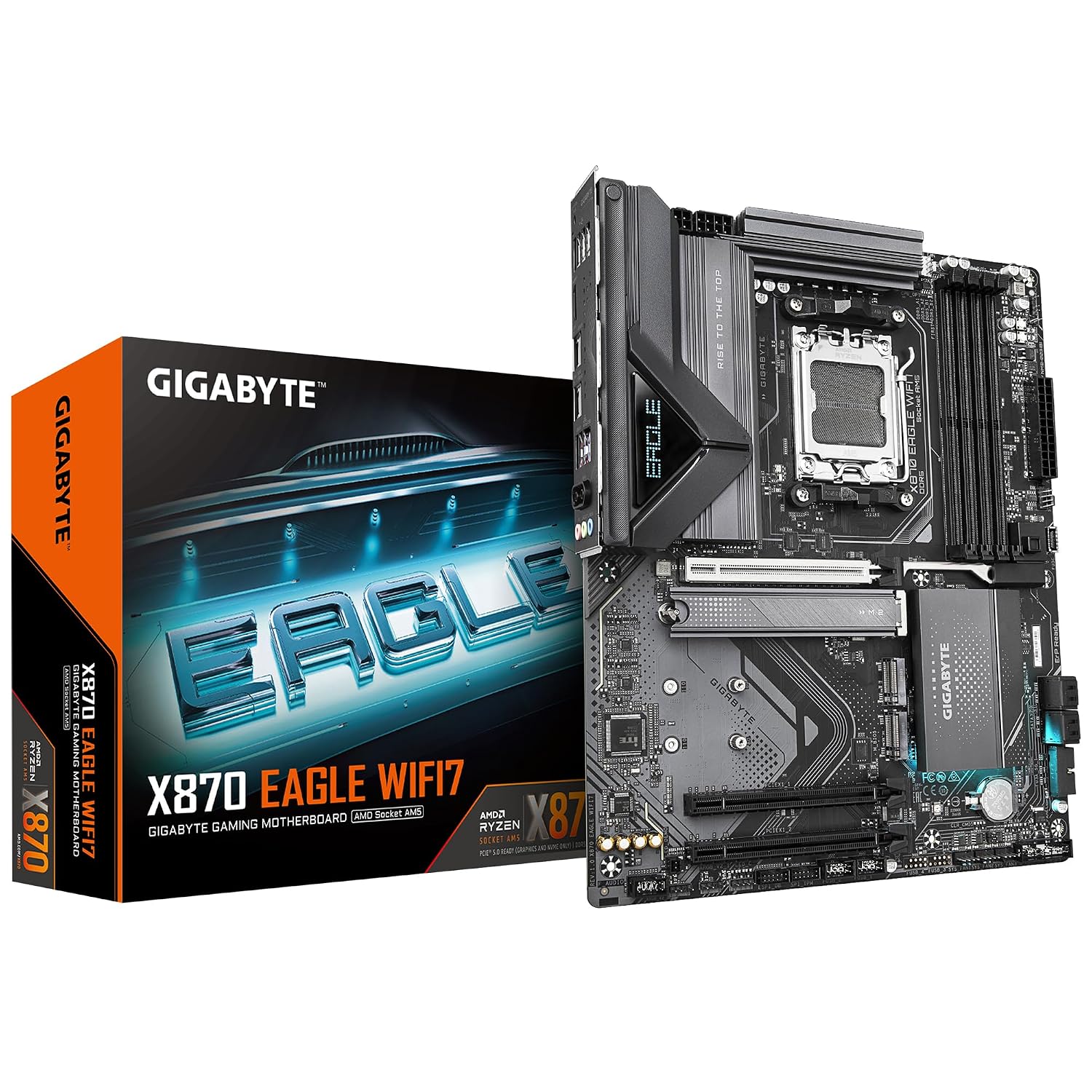 GIGABYTE X870 Eagle WIFI7 AMD AM5 Motherboard, ATX, DDR5, 4X M.2, PCIe 5.0, USB4, WIFI7, 2.5GbE LAN, EZ-Latch