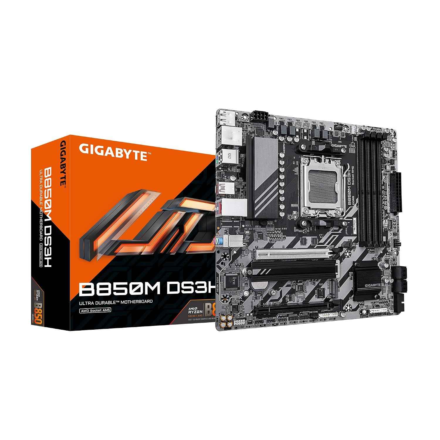 GIGABYTE B850M DS3H AMD AM5 LGA 1718 Motherboard, mATX, DDR5, 2X M.2, PCIe 5.0, USB-C, 2.5GbE LAN, EZ-Latch, 5-Year Warranty