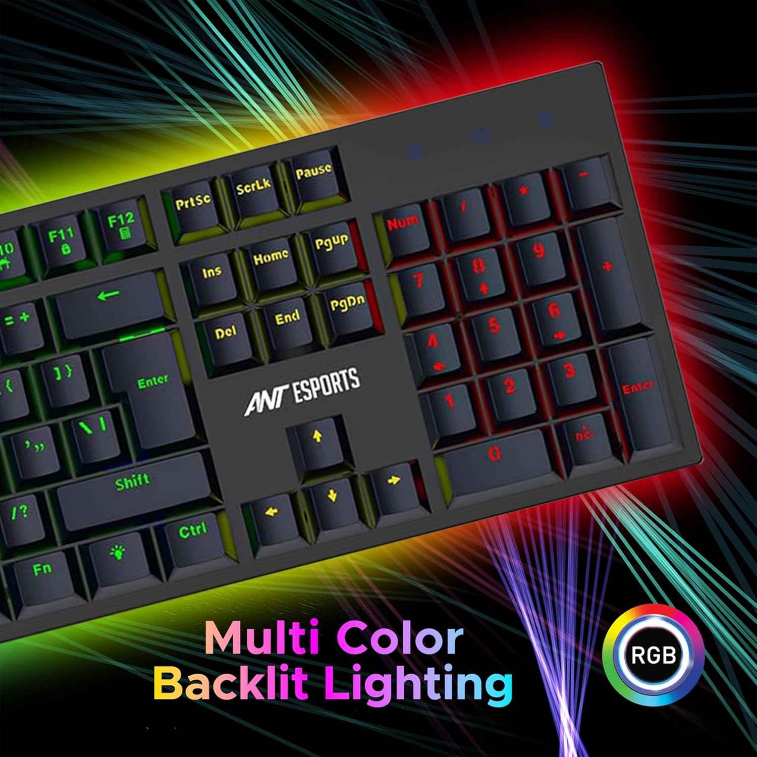 Ant Esports MK3400 V3 Pro Mechanical Gaming Keyboard RGB LED 104 Keys Blue Switch Anti Ghosting Full Size Wired USB PC Keyboard Removable Double Shot Keycaps Ergonomic for PC, Laptop and Mac (Black)