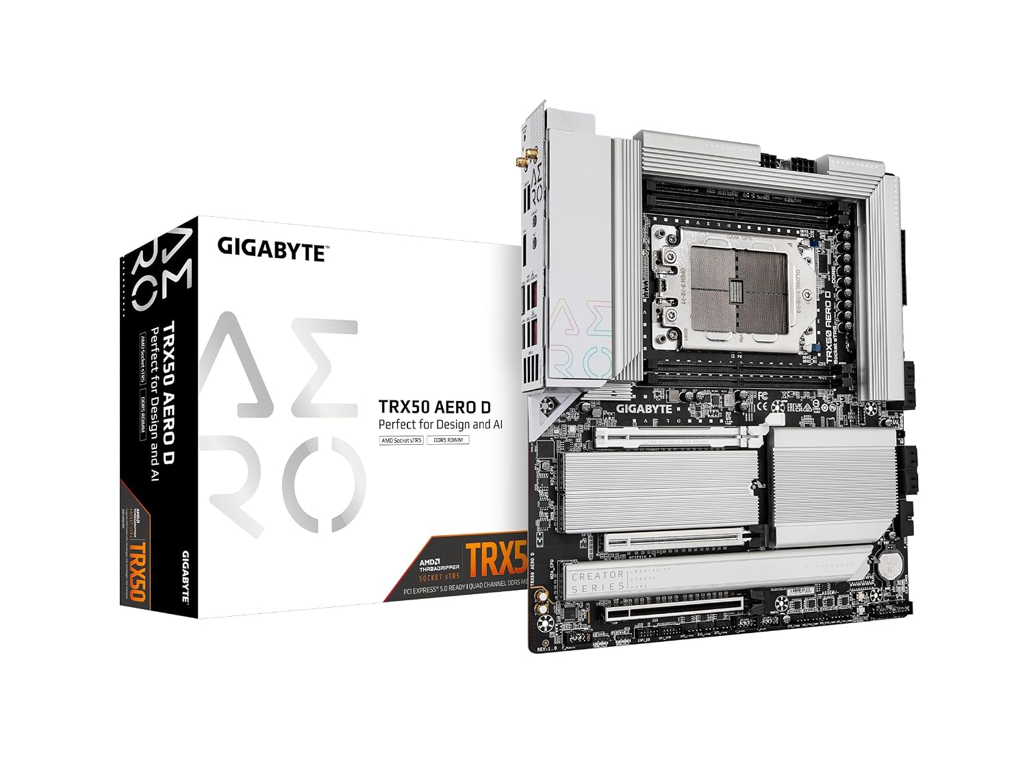 GIGABYTE TRX50 AERO D Motherboard Supports AMD Ryzen™ Threadripper™ PRO 7000 Series/Ryzen™ Threadripper™ 7000 Series Processors​, 4*SMD R-DIMMs with AMD EXPO™ & Intel® XMP Memory Module Support
