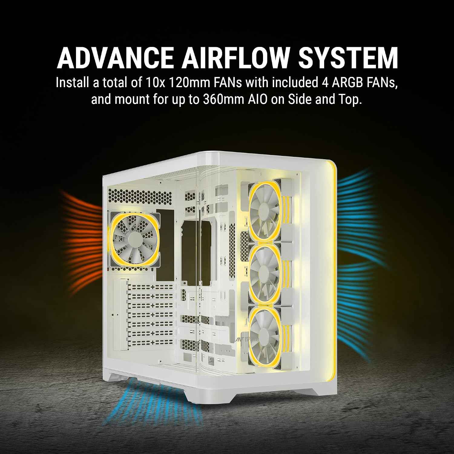 Ant Esports Crystal ARC Mid-Tower Computer Case/Gaming Cabinet - White |Front Curved Glass|Support ATX, Micro-ATX, Mini-ITX | Pre-Installed 4 ARGB-PWM Fans