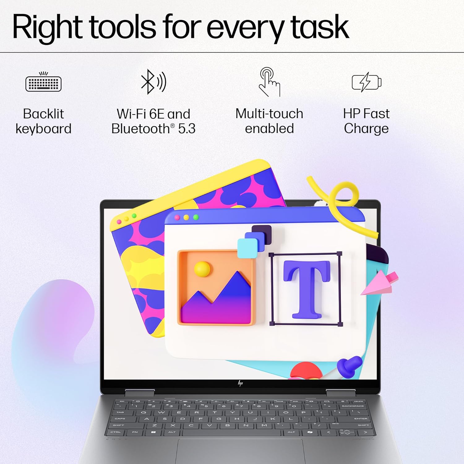 HP Envy x360, Enhanced by AI, AMD Ryzen 5 8640HS, 14-inch (35.6 cm), WUXGA, 16GB LPDDR5, 512GB SSD, AMD Radeon Graphics, 5MP IR Camera, Poly Studio (Win 11, MSO 2021, Silver, 1.44 kg), fa0038AU