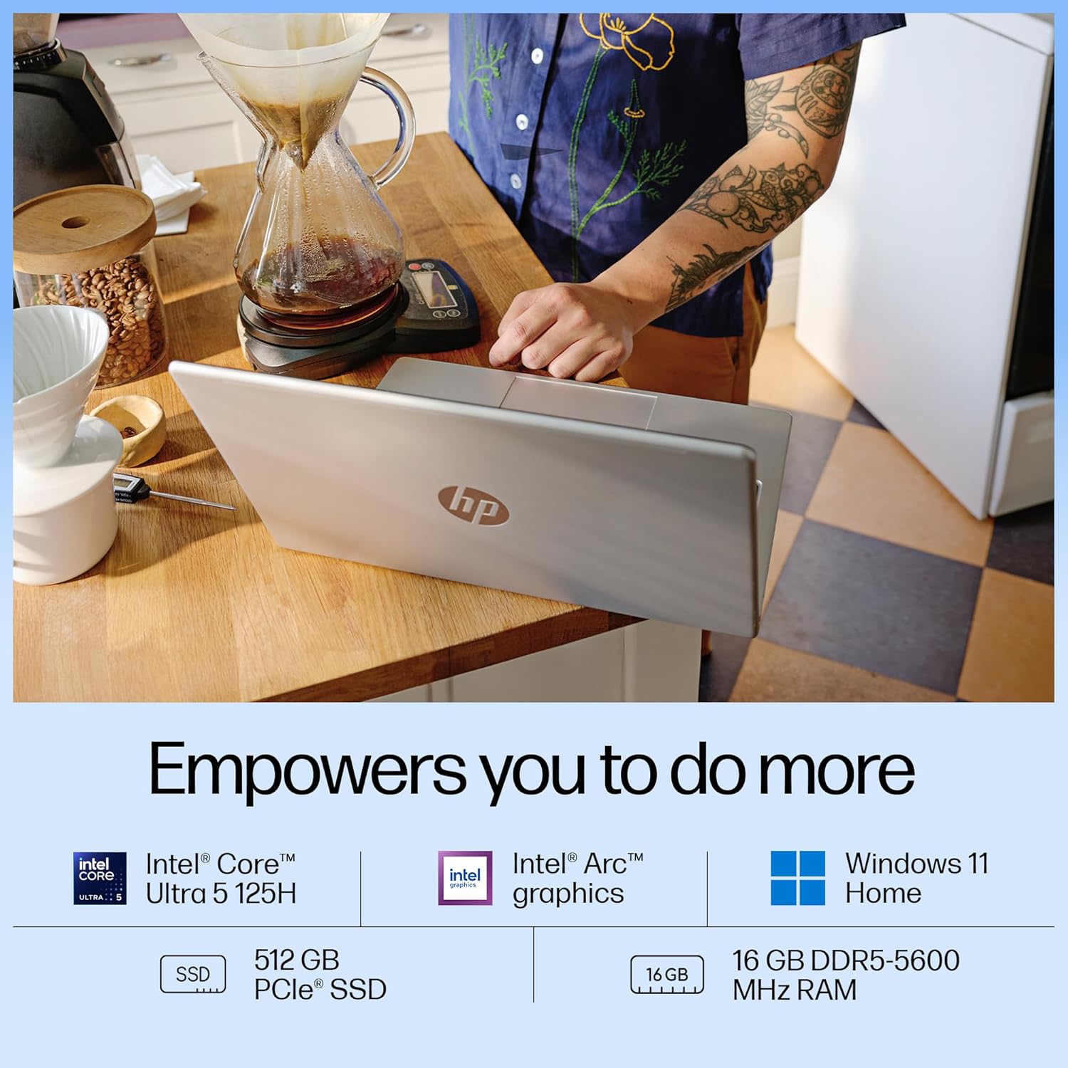 HP 14 AI Laptop, Intel Core Ultra 5 125H,12 Tops,16GB DDR5, 512GB SSD, (Win 11, Silver, 1.4 kg) Anti-Glare,14-inch (35.6 cm), FHD, Intel Arc Graphics, FHD Camera, Backlit KB, gr1022TU