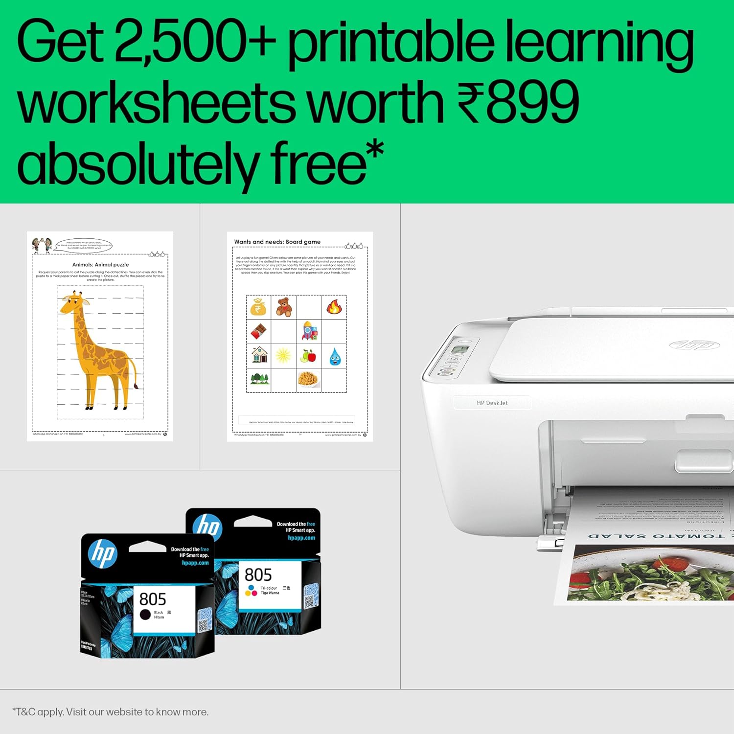 HP Deskjet 2820 WiFi Colour Printer - Print/Scan/Copy Ideal for Home, White - Zapnet.in