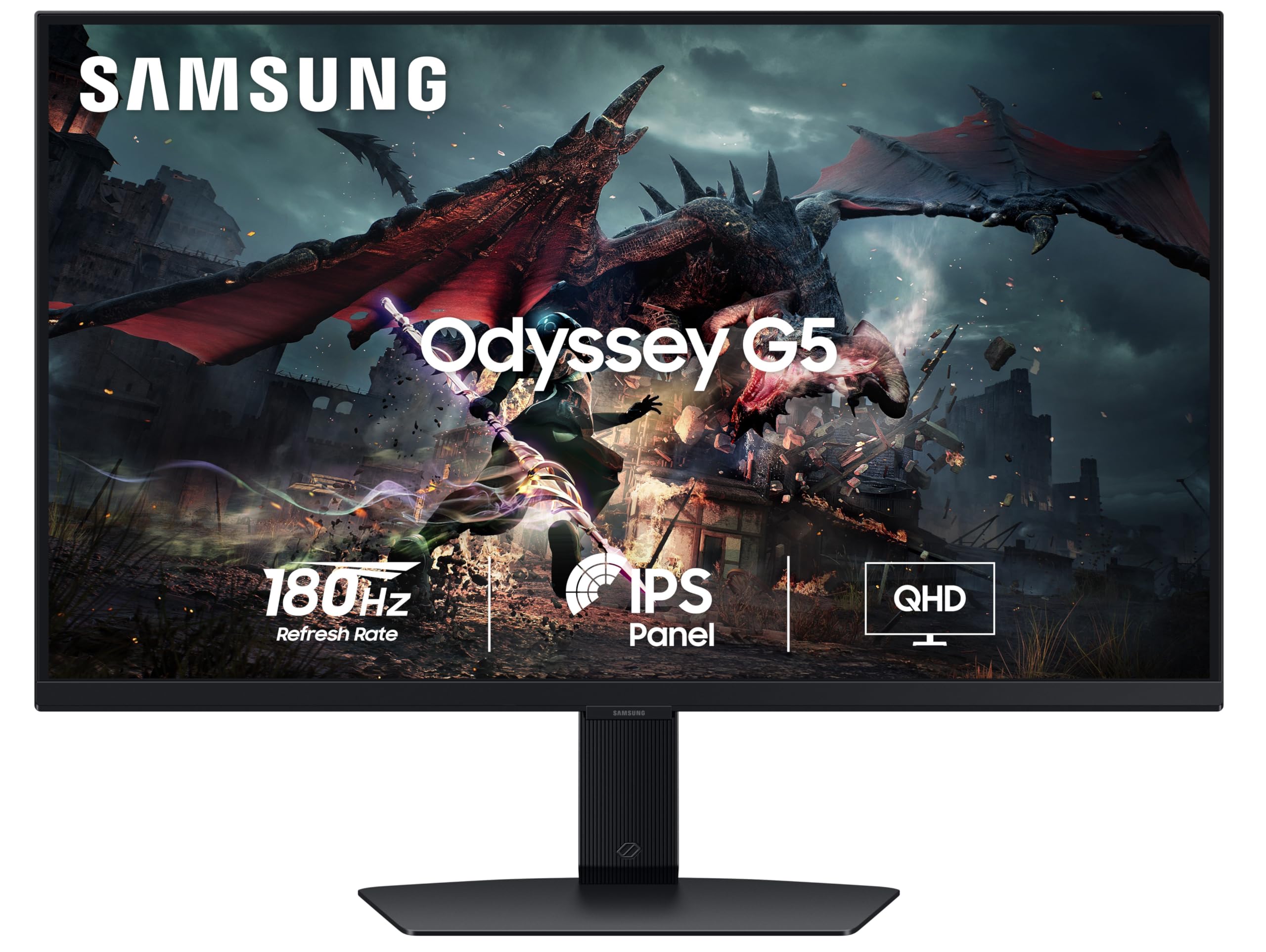 Samsung 27" (68.5cm) Odyssey G5 2K Gaming Monitor|QHD 2560 X 1440|165Hz|1ms|300nits|Ports-HDMIx2,DP,Headphone|DP Cable|HDR10|FreeSync Premium|Height-Tilt-Pivot Adjustable Stand|LS27CG510EWXXL|Black