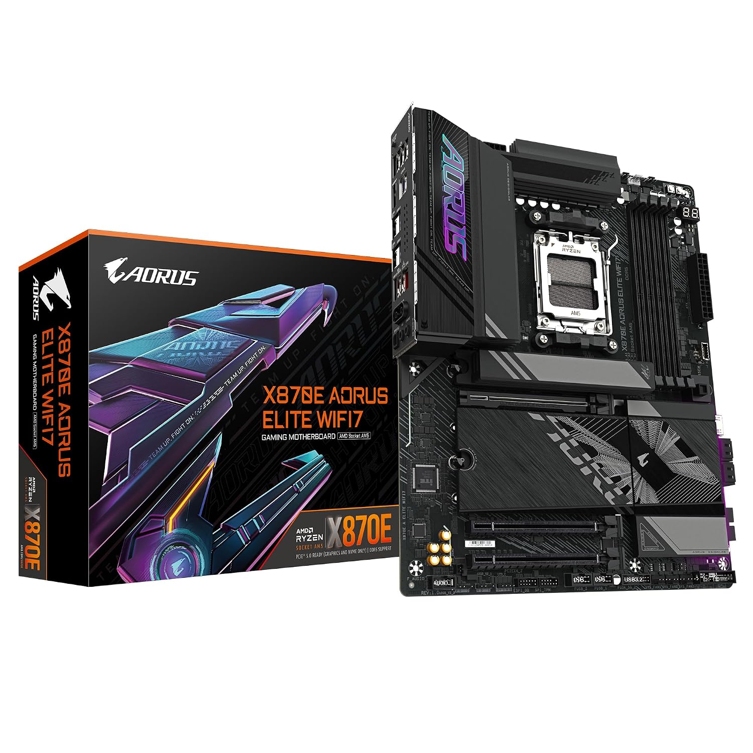 GIGABYTE X870E Aorus Elite WIFI7 AMD Socket AM5 Motherboard, Dual Channel DDR5 4*DIMMs, 4*M.2 Slots, Including 3* PCIe 5.0 x4, 2.5GbE LAN & Wi-Fi 7 with Directional Ultra-high gain Antenna