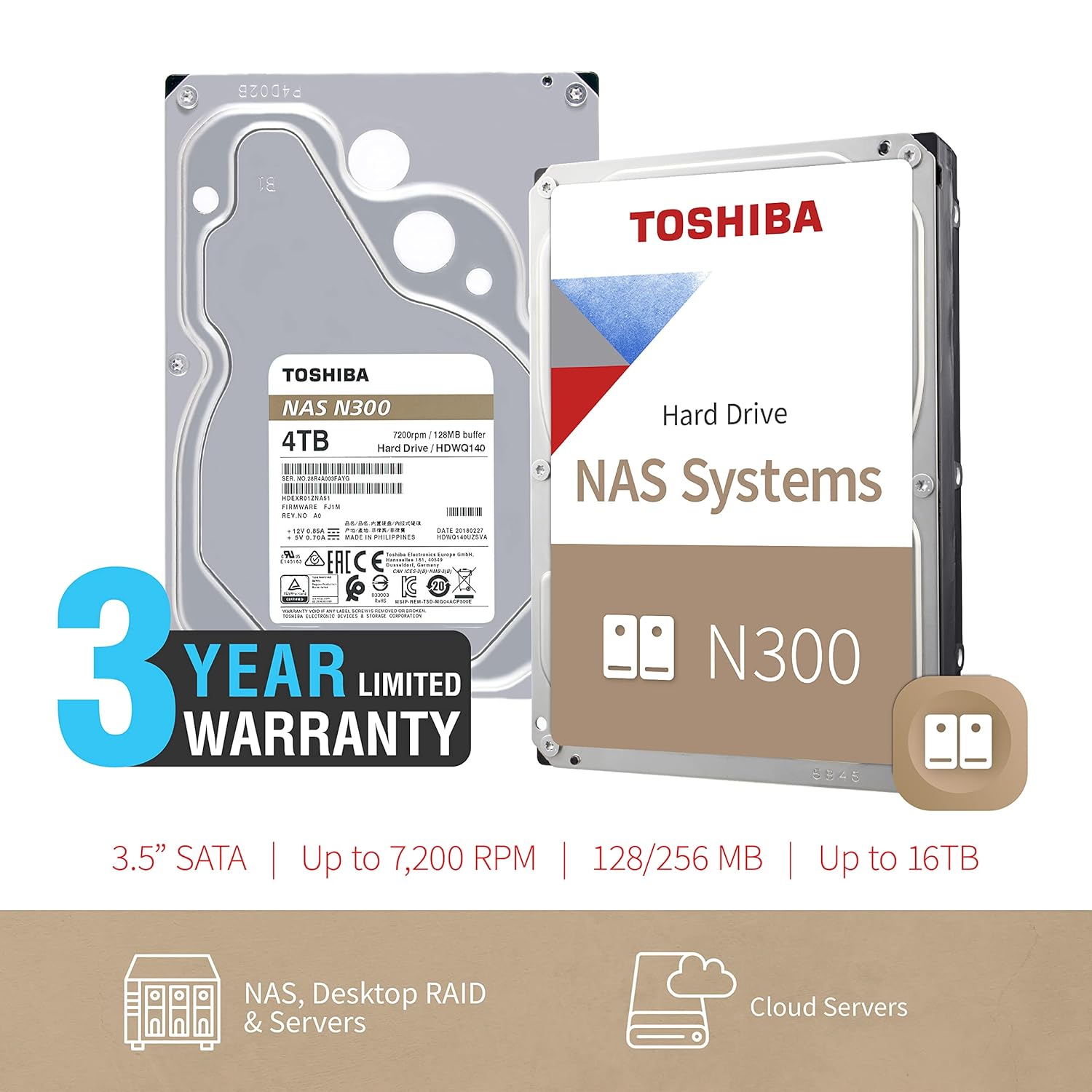 Toshiba N300 Internal 4TB NAS HDD 7200 RPM Hard Drive