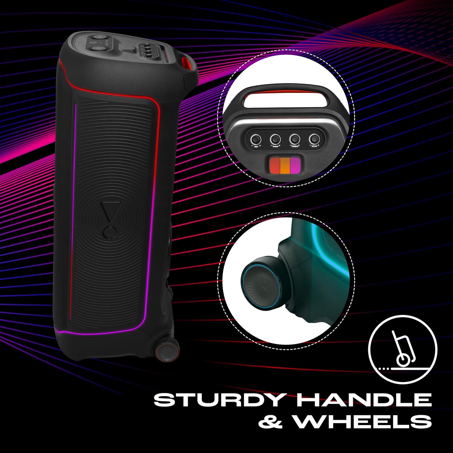 JBL Partybox Ultimate, Dynamic Lightshow, Party Pad, Wi-Fi & Bluetooth Connectivity, Dual Mic with Guitar Inputs, Pro Sound, Ipx4 Splashproof, Self Tuning, One App (Black) - Multimedia - Zapnet.in