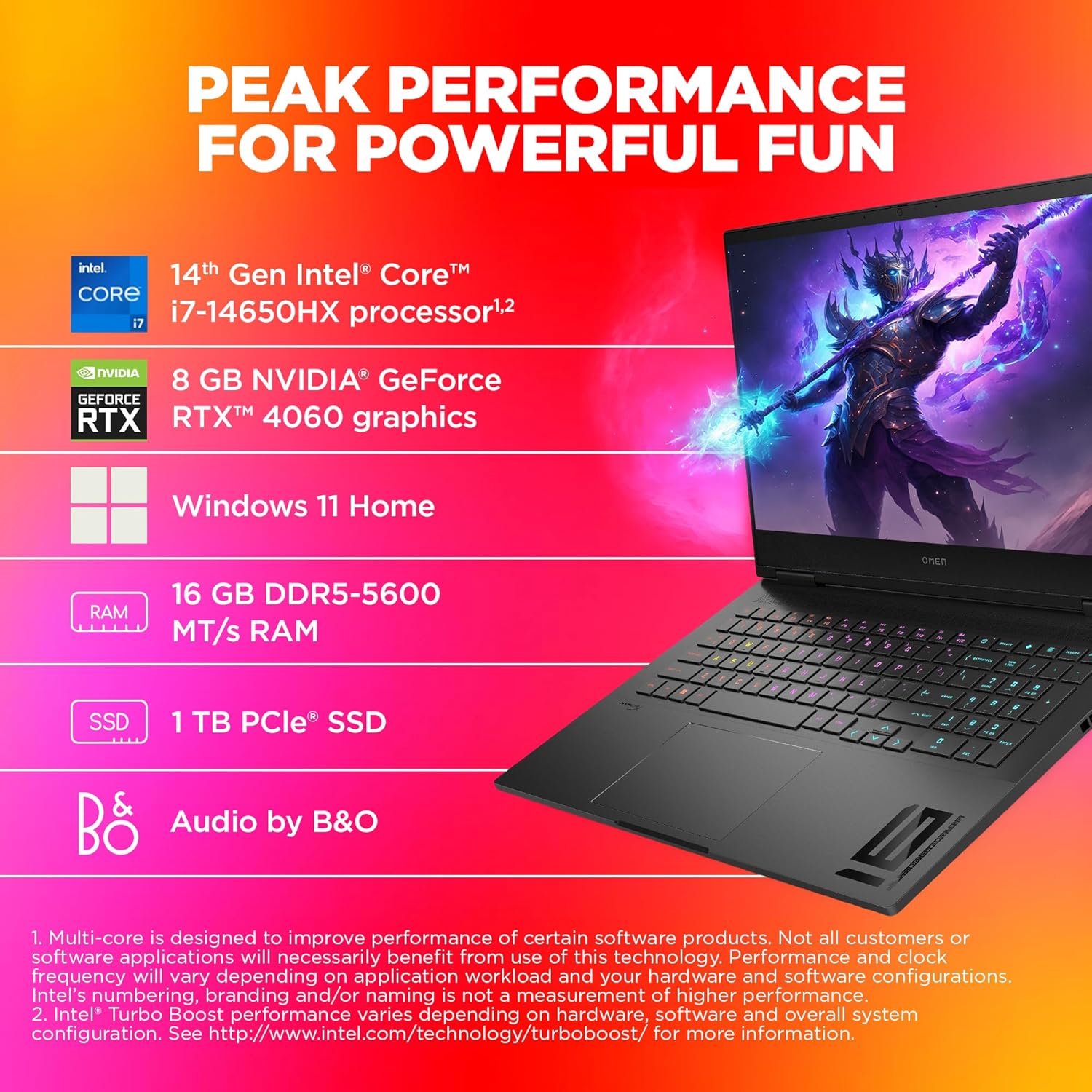 HP OMEN Gaming, 14th Gen Intel Core i7-14650HX, 8GB RTX 4060 (16GB DDR5, 1TB SSD) FHD, 144Hz, IPS, 16.1-inch (40.9 cm) Win11, Office21, Black, 2.39 kg, wf1150TX, RGB KB, Tempest Cooling Gaming Laptop