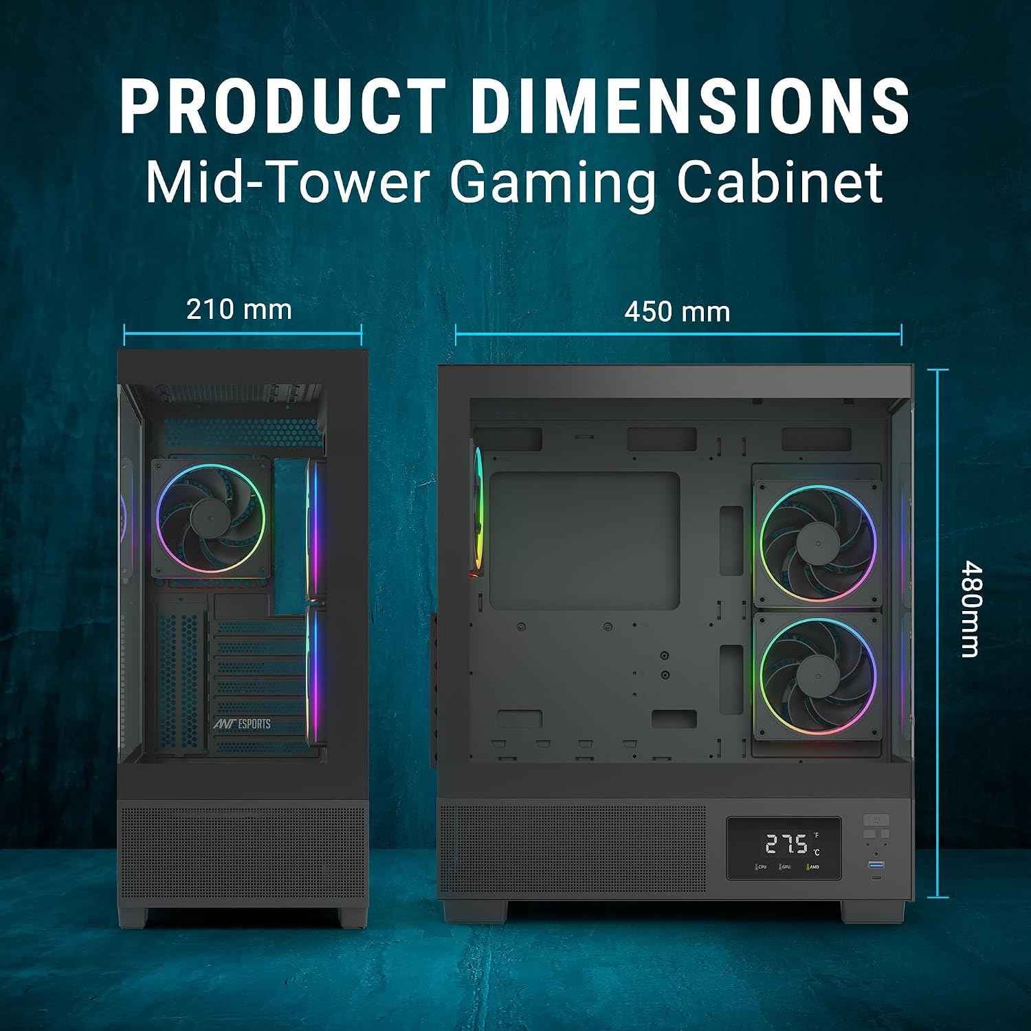 Ant Esports Crystal X3 LCD Mid-Tower ATX Computer Case/Gaming Cabinet - Black | Support ATX, Micro-ATX, Mini-ITX | Pre-Installed 3 ARGB Fans