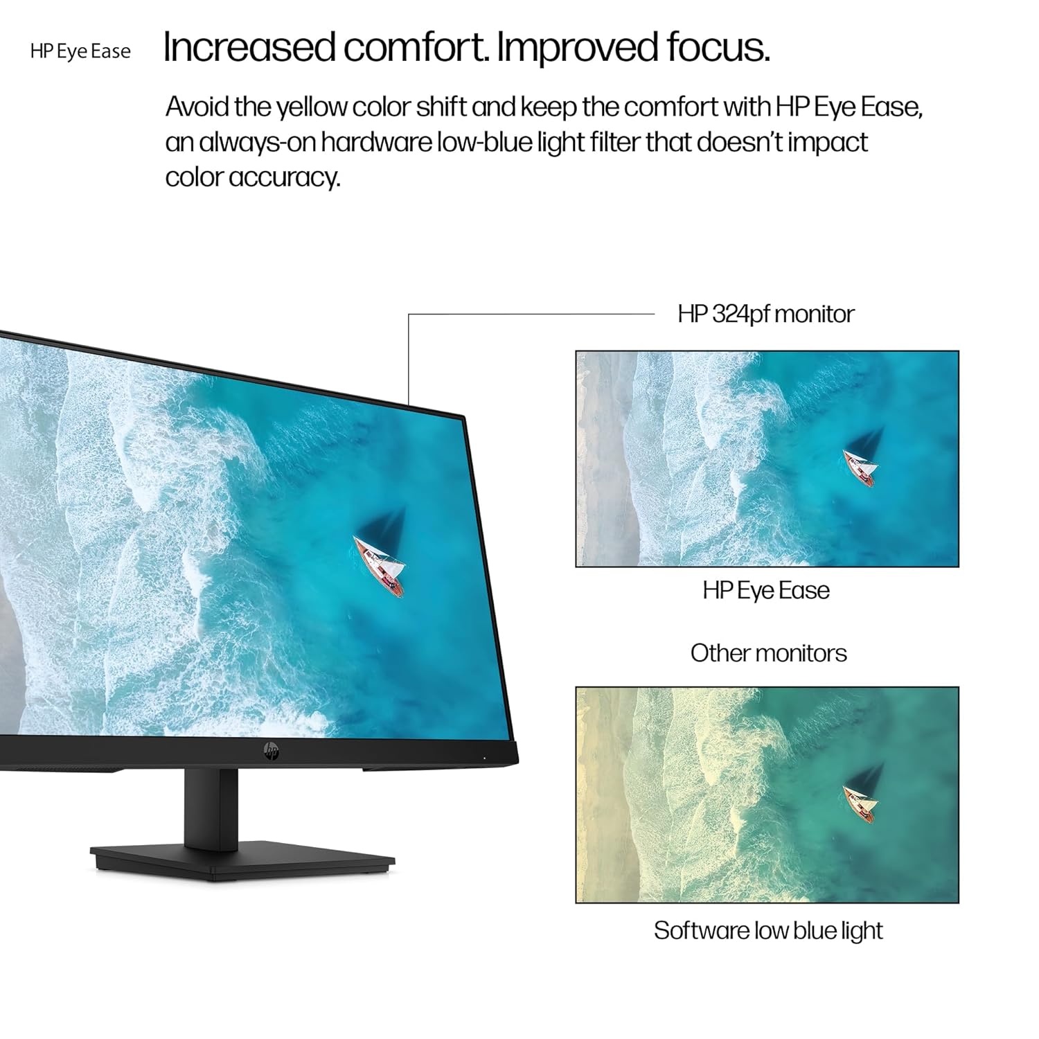 HP 324pf 24 inch FHD Monitor, Anti-Glare Eye Ease; Tilt, Brightness+; Color; Image; Input; Power; Menu; Management; Information;Low Halogen; Security Lock-Ready
