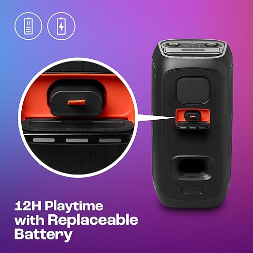 JBL Partybox 120 Wireless Bluetooth 160W Party Speaker, AI Sound Boost, Futuristic Light Show, Upto 12Hrs Playtime,Multispeaker Connection by Auracast, Guitar & Mic Input, Splashproof (Black) - Zapnet.in