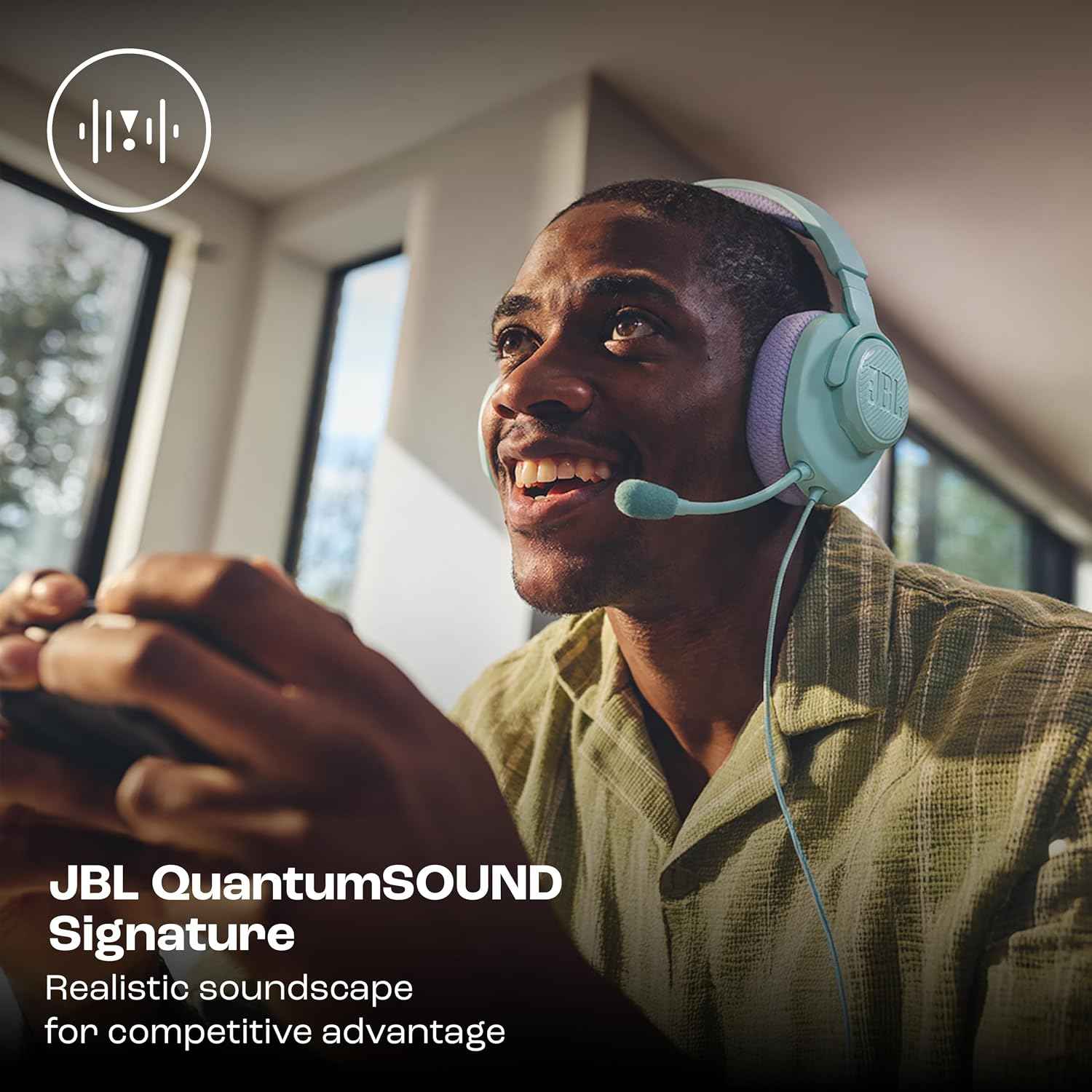 JBL Quantum 100M2 Wired Gaming Headphones, Supports Windows Sonic Spatial Audio, 40mm Realistic Dynamic Drivers, Omnidirectional Detachable Mic, Breathable Memory Foam Cushions, PC/Xbox/PS/3.5mm-Cyan