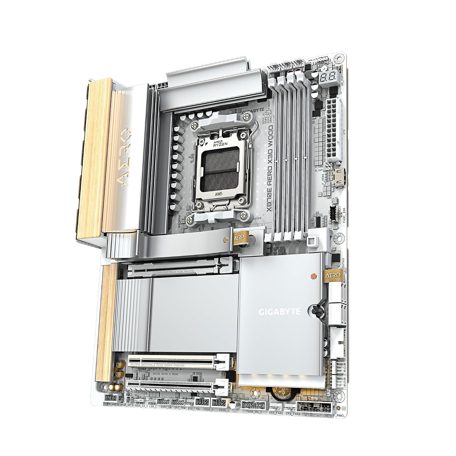 GIGABYTE X870E AERO X3D Wood AMD AM5, ATX, Supports AMD Ryzen 9000/8000/7000 Series Processors, DDR5, 16+2+2 Total Power Phase, 4X M.2, PCIe 5.0, USB4 Type-C, WIFI7, Dual 5 GbE LAN
