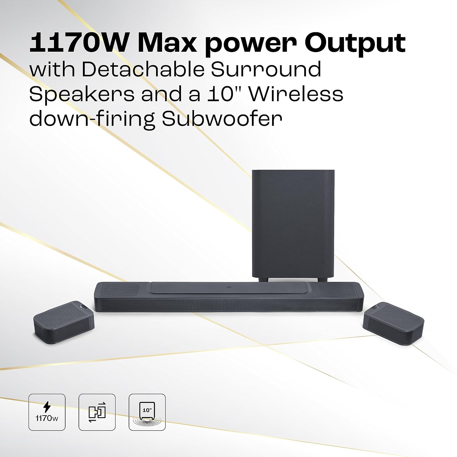 JBL Bar 1300, 11.1.4 Channel Truly Wireless Soundbar with True Dolby Atmos®, DTS:X, and MultiBeam™ Surround Sound, 10" Down-Firing Wireless Subwoofer, HDMI eARC, BT, Wi-Fi, Alexa, One App (1170W) - Zapnet.in
