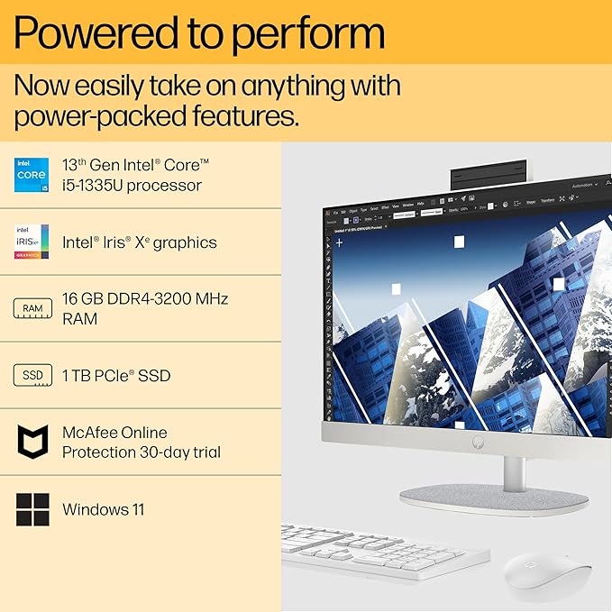 HP Aio Pc 13Th Gen Intel Core I5-1335U,23.8Inch(60.5 Cm) Fhd,Touch,Anti-Glare (16 Gb Ddr4,1Tb Ssd,Wireless Keyboard & Mouse Combo,Fhd Ir Tilt Privacy Camera) Win 11,5.53Kg,24-Cr0410In-Windows 11 Home - Zapnet.in