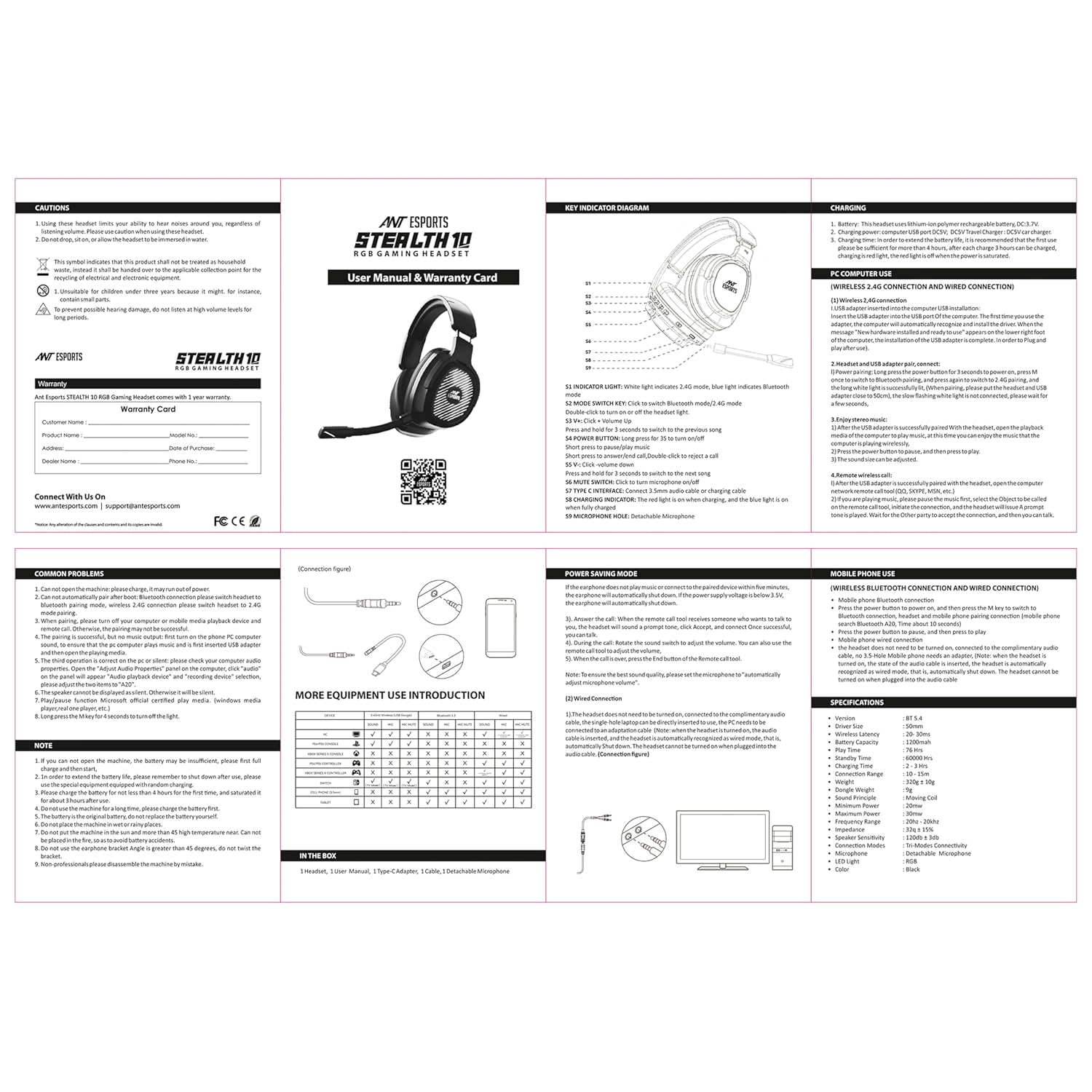 Ant Esports Stealth 10 Smartchoice Wireless Gaming Headset, 2.4GHz & BT 5.4 Connectivity, Noise Cancelling Mic RGB Lighting 50mm Drivers, 35Hr Battery, Low Latency Audio, Multi-Platform PC PS5 PS4 Mac