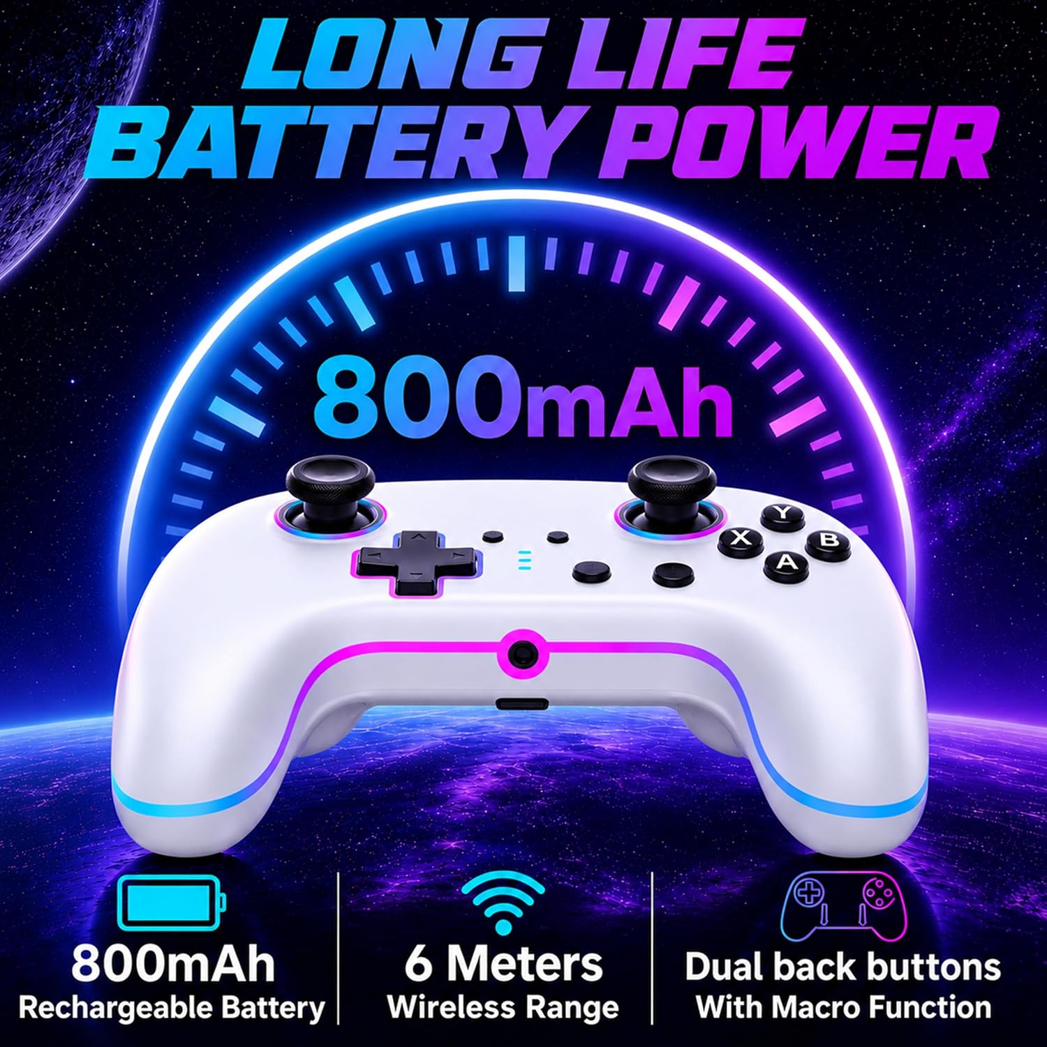 Ant Esports Supernova Lite White Wireless Gaming Controller for Android, iPhone|iPad,PC&Smart TV|Bluetooth Gamepad with Turbo Function, Dual Vibration, RGB Lighting,Macro Controls&Ergonomic Design