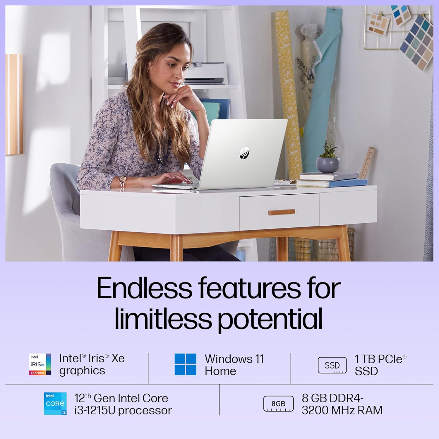 HP 15s, 12th Gen Intel Core i3-1215U, 8GB DDR4, 1TB SSD, Anti-Glare, Micro-Edge, 15.6-inch(39.6cm) FHD Laptop, Intel UHD Graphics, Full-Size KB (Win 11, Office 21, Silver, 1.69kg) fq5328TU