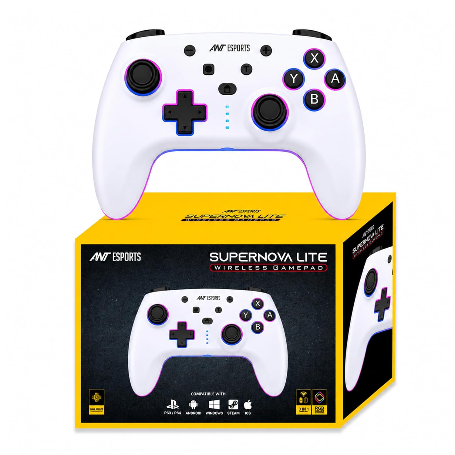 Ant Esports Supernova Lite White Wireless Gaming Controller for Android, iPhone|iPad,PC&Smart TV|Bluetooth Gamepad with Turbo Function, Dual Vibration, RGB Lighting,Macro Controls&Ergonomic Design