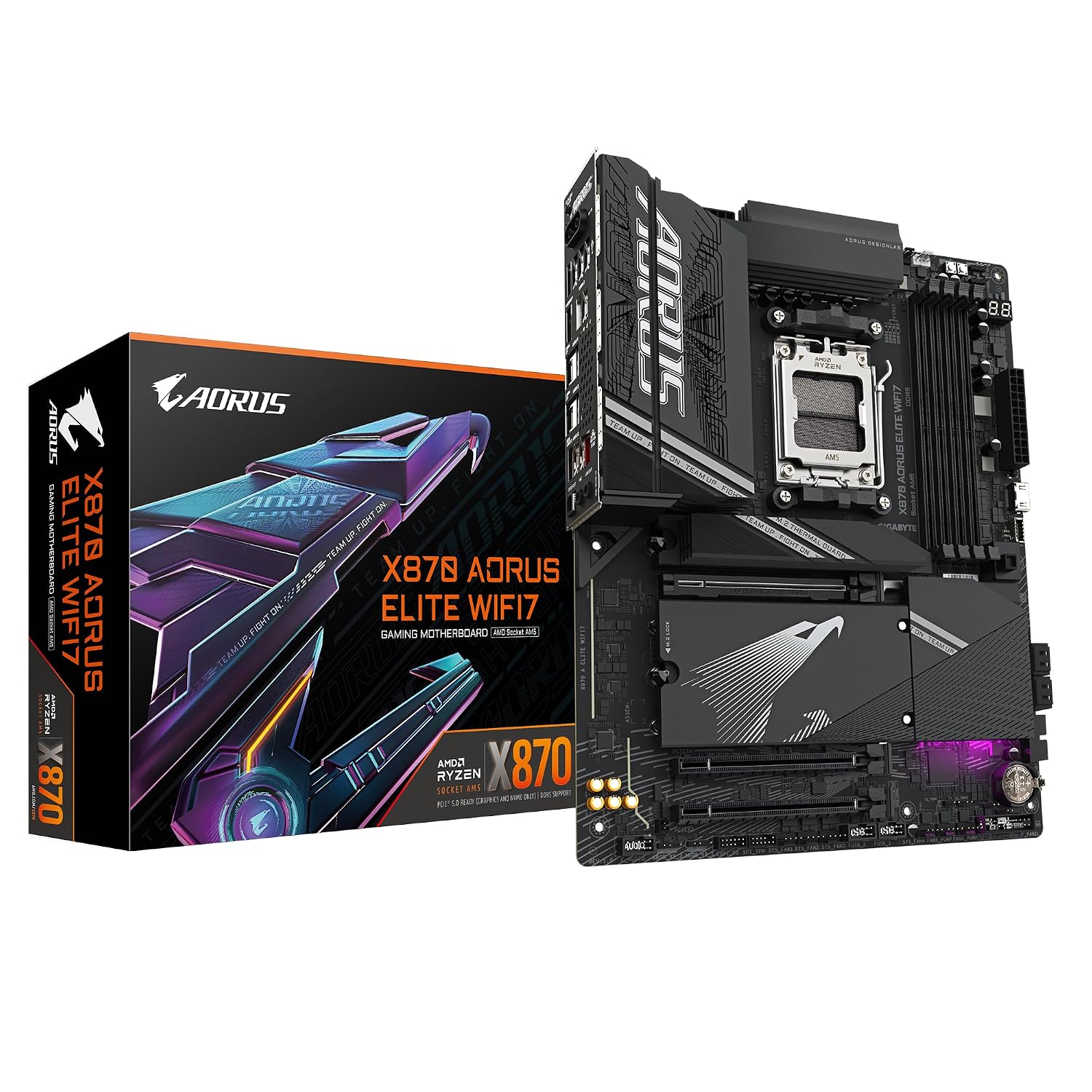 GIGABYTE ATX X870 Aorus Elite Wi-Fi7 Motherboard - Supports AMD Ryzen 9000 CPUs, 16+2+2 Phases Vrm, Up to 8000Mhz DDR5 (Oc), 4Xpcie 5.0 + 4Xm.2, Wi-Fi 7, 2.5GBe LAN, USB 3.2 Gen 2X2