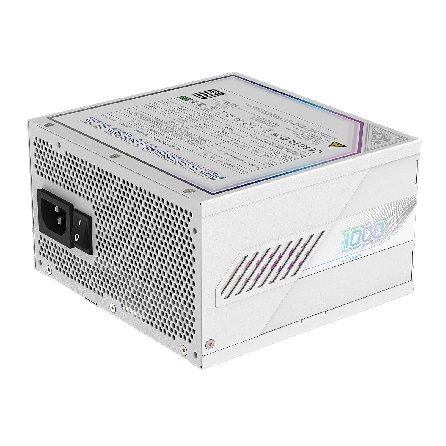 GIGABYTE GP-AE1000PM PG5 ICE 1000W Power Supply | 80 Plus Platinum | Fully Modular | PCIe 5.0 Ready | White Edition | Japanese Capacitors | Silent Fan | ATX PSU