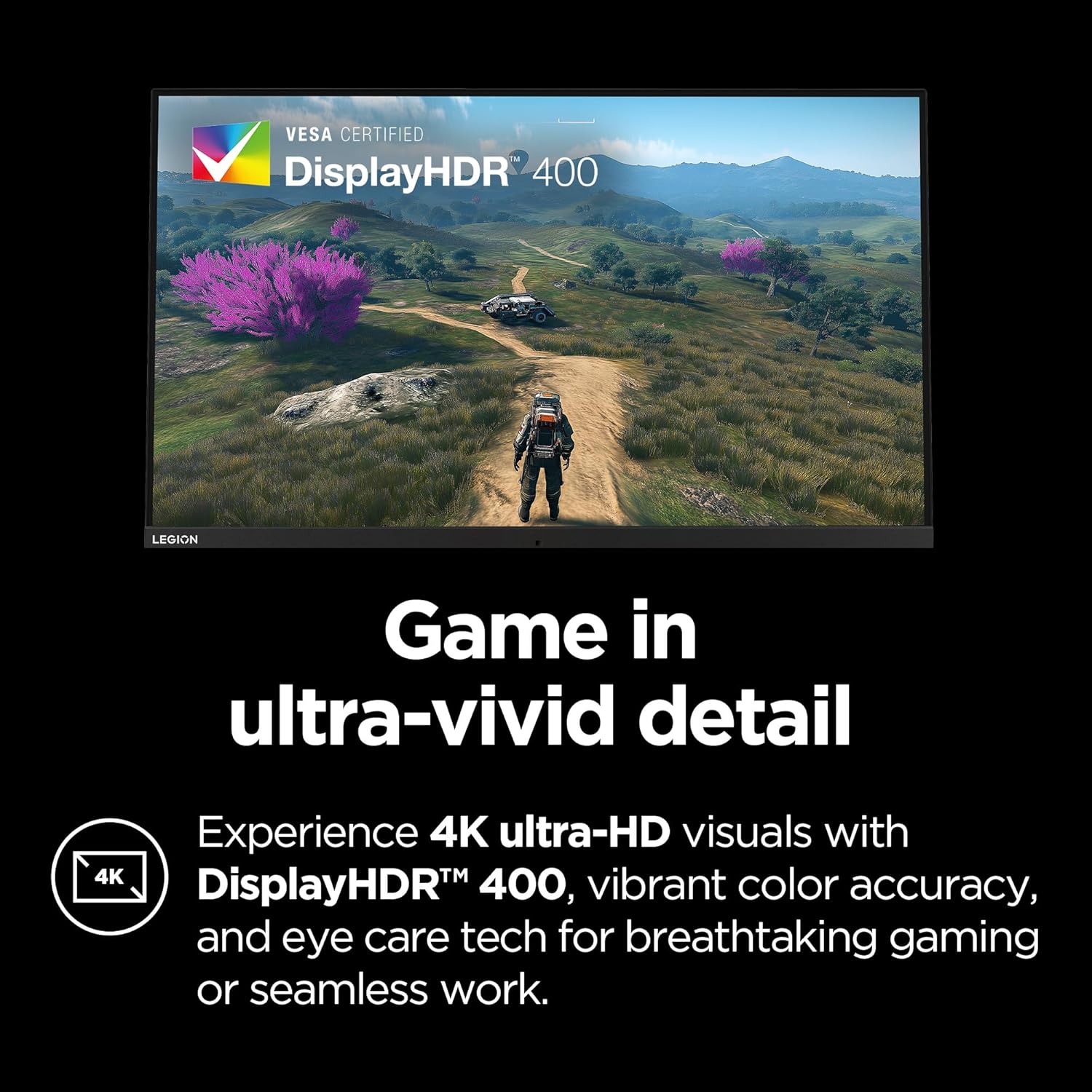 Lenovo Legion Y32p-30 Monitor - Gaming Monitor - 31.5" UHD IPS Display - 144Hz - DisplayHDR™ 400 - AMD FreeSync™ Premium - 0.2ms MPRT - Raven Black - NearEdgeless Design