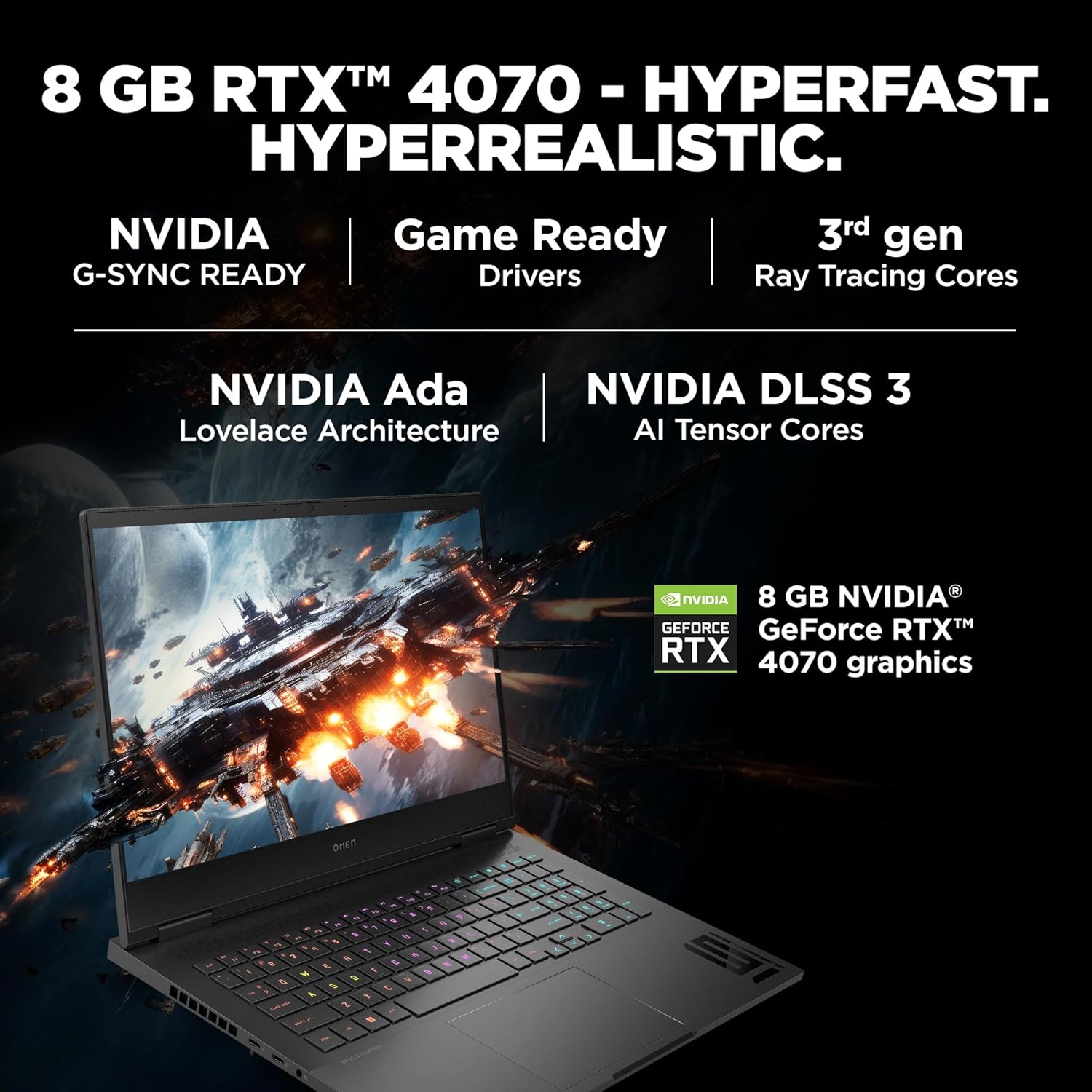 HP OMEN Gaming,13th Gen Intel Core i7-13700HX, 8GB RTX 4070,16GB DDR5, 1TB SSD,16.1-inch (40.9 cm), FHD, IPS, Gaming Laptop 165Hz, RGB Backlit KB, B&O (Win 11, Office 21, Black, 2.35 kg) wf0262TX - Zapnet.in