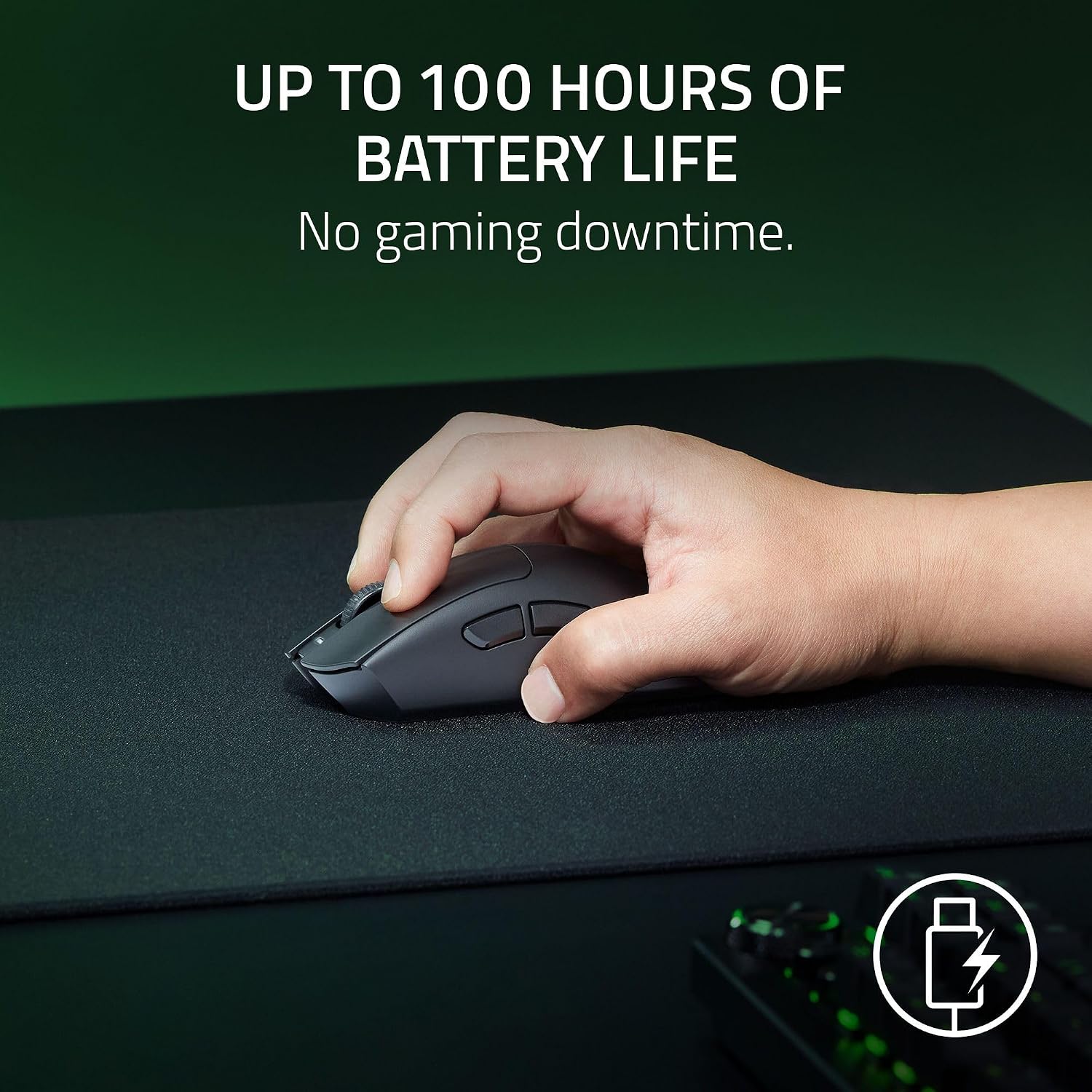 Razer DeathAdder V3 HyperSpeed Wireless Esports Gaming Mouse: 55 g Lightweight - Ergonomic & Smooth Touch Texture - Up to 100 Hr Battery - Gen 3 Optical Switches - Focus X 26K Optical Sensor - Black