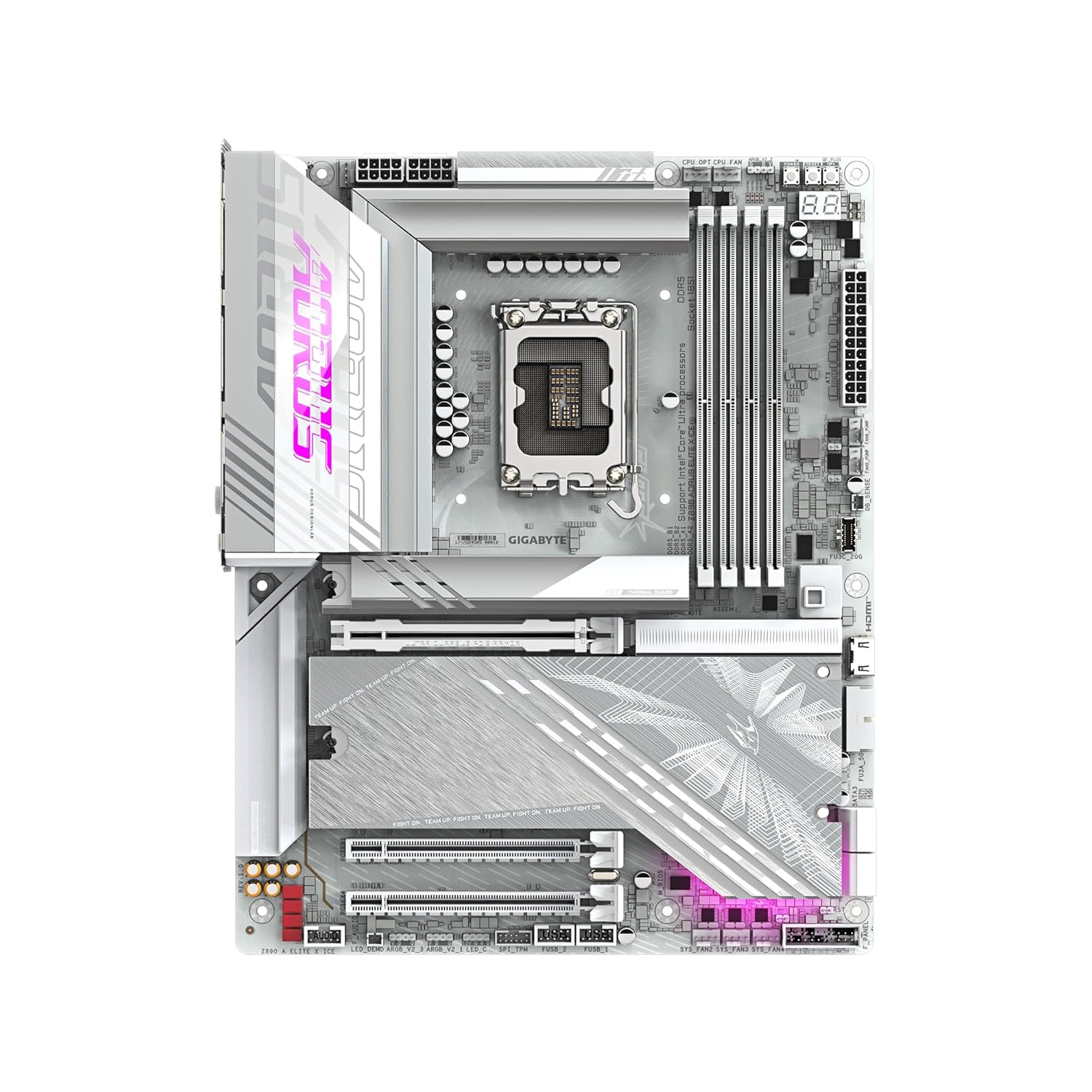 GIGABYTE Z890 AORUS Elite X ICE Intel Core Ultra (Series 2) LGA 1851 Motherboard, ATX, DDR5, 5X M.2, PCIe 5.0, Thunderbolt 4, WIFI7, 2.5GbE LAN, EZ-Latch
