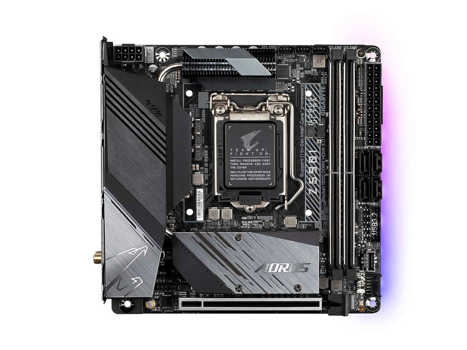 GIGABYTE Z590I AORUS Ultra (LGA 1200/Intel Z590/Mini-ITX/Dual M.2/PCIe 4.0/USB 3.2 Gen2X2 Type-C/Intel WiFi 6/Intel i225V 2.5GbE/ Gaming Motherboard)