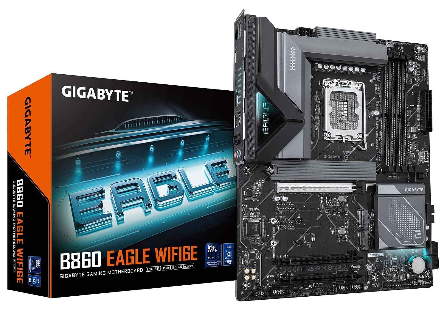GIGABYTE B860 Eagle WIFI6E Intel Core Ultra (Series 2) LGA 1851 Motherboard, ATX, DDR5, 3X M.2, PCIe 5.0, USB-C, WIFI6E, 2.5GbE LAN, EZ-Latch