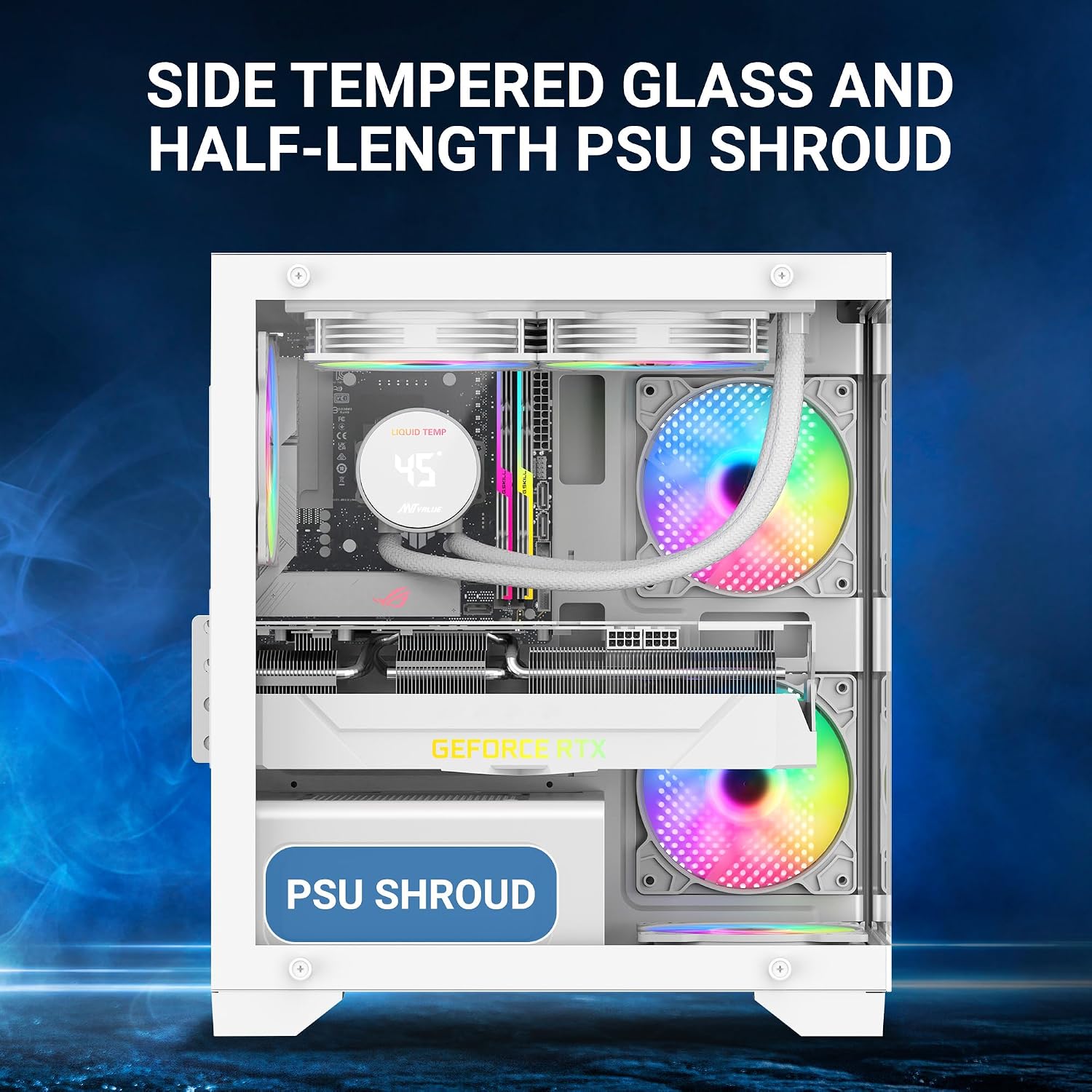 Ant Value Tempered_Glass CV200 Mid-Tower Computer Case/Gaming Cabinet - White | Support M-ATX, M-ITX | Pre-Installed 3 Static RGB Fans