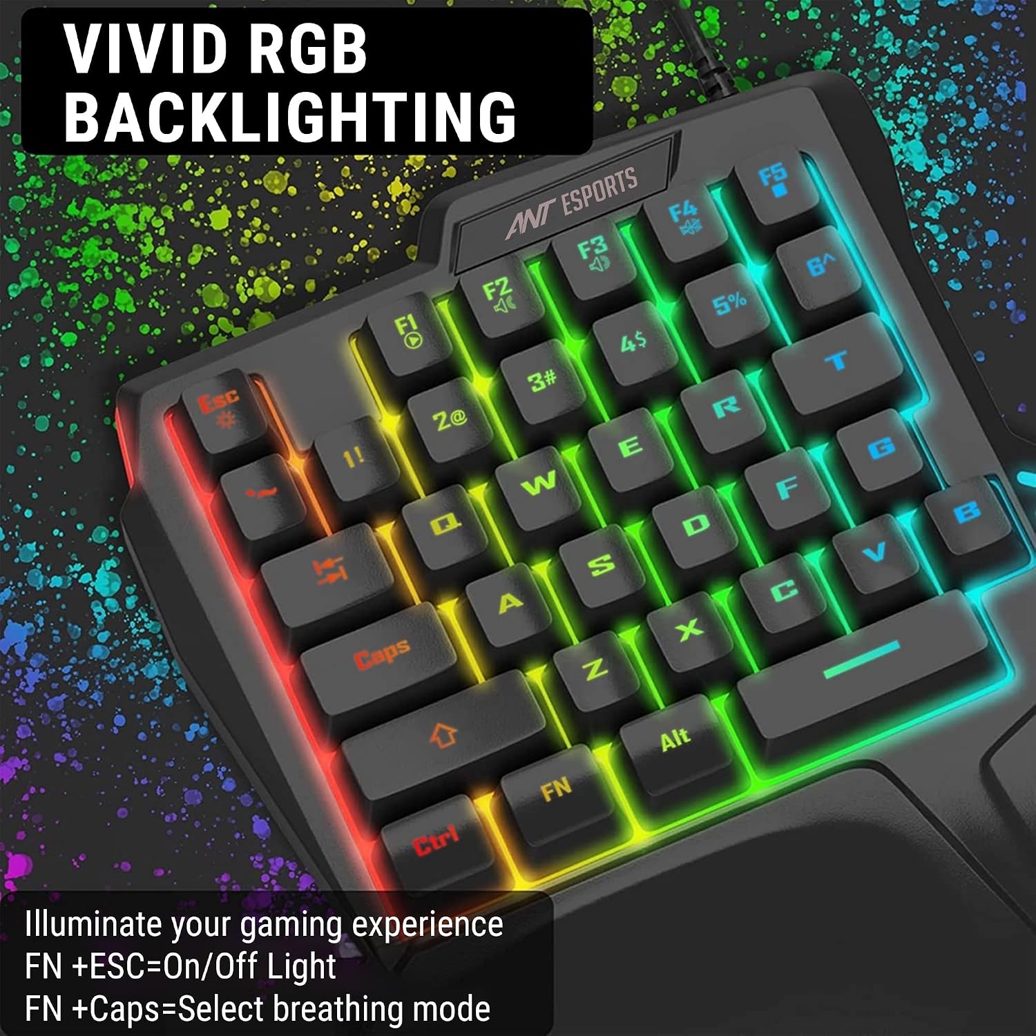Ant Esports MG401 4-in-1 RGB Keyboard & Mouse Combo with One-Hand Keypad, 3600 DPI Optical Mouse, Bluetooth Receiver & Phone Stand for Android, BGMI, Free Fire & Call of Duty