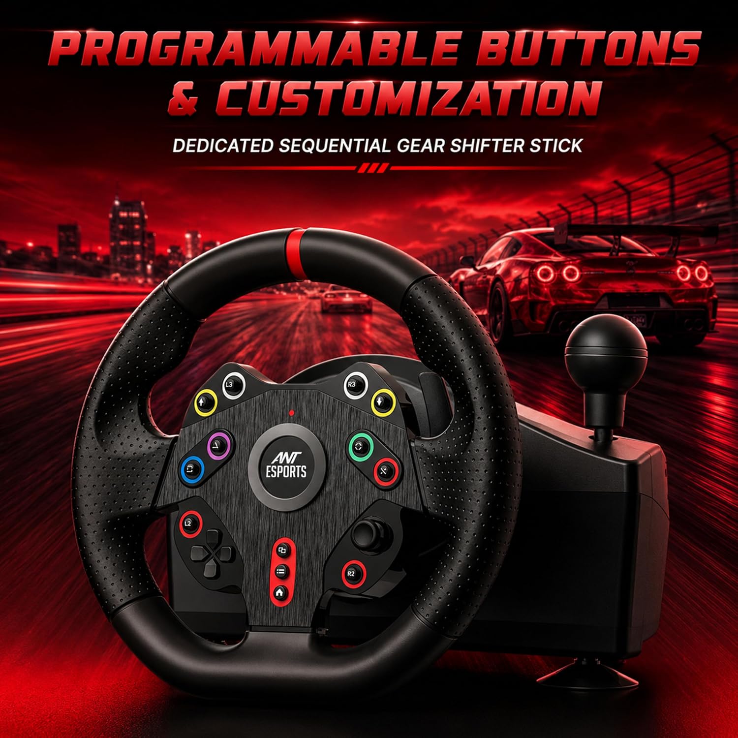 Ant Esports GWGT5 Racing Steering Wheel with Pedals,Gear Shifter &PS5 Adapter for PS5,PS4,Xbox One,Xbox Series X|S,PC & Nintendo Switch| 270 Degree Rotation,Dual Vibration Motor,6 Suction Cup Mounts.