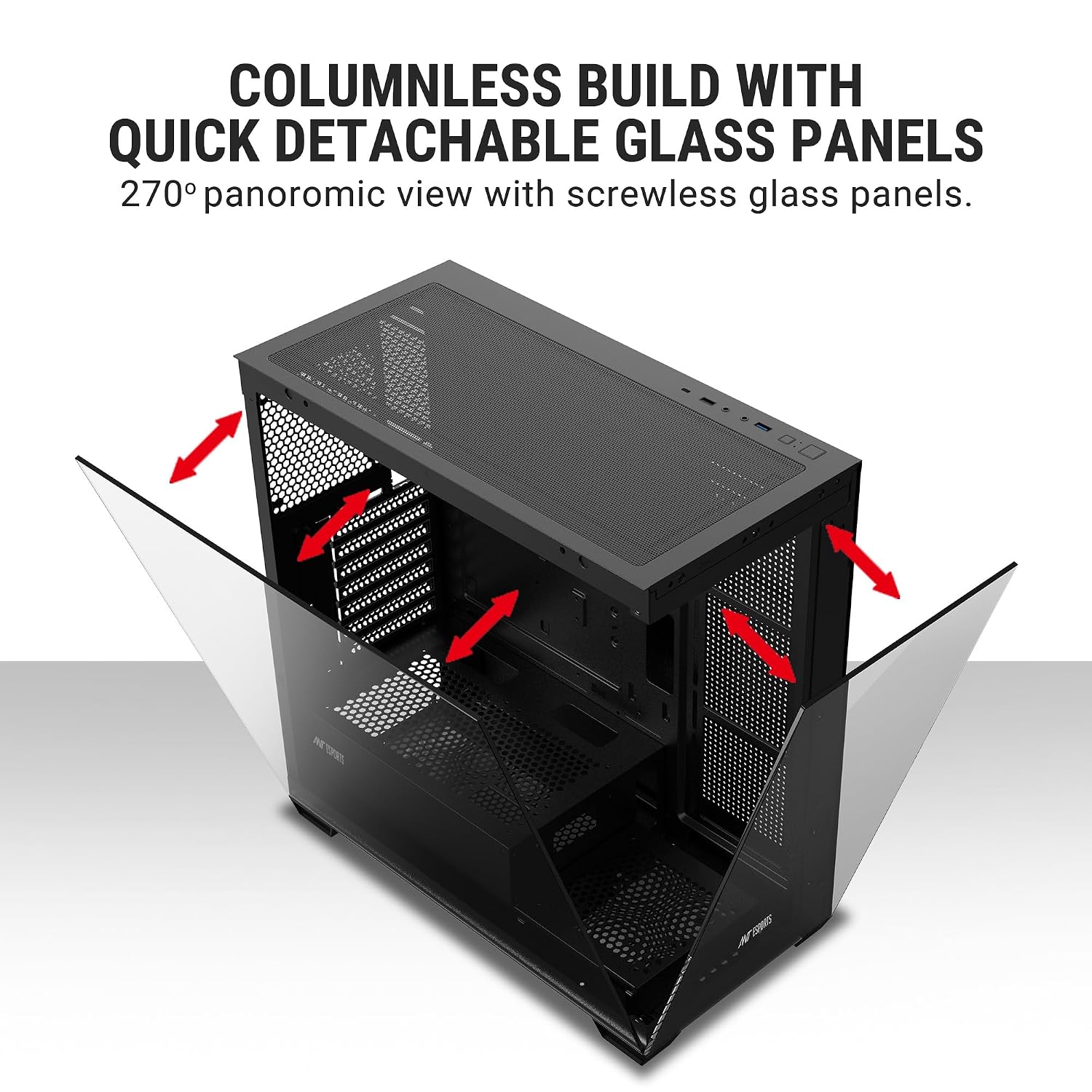 Ant Esports Crystal X7 ATX Computer Case/Gaming Cabinet with Type-C - Black | Support ATX, Micro-ATX, Mini-ITX | Pre-Installed 3 M/B Plate Fans, 2 PSU Shroud Fans, 1 Bottom & 1 Rear Fan