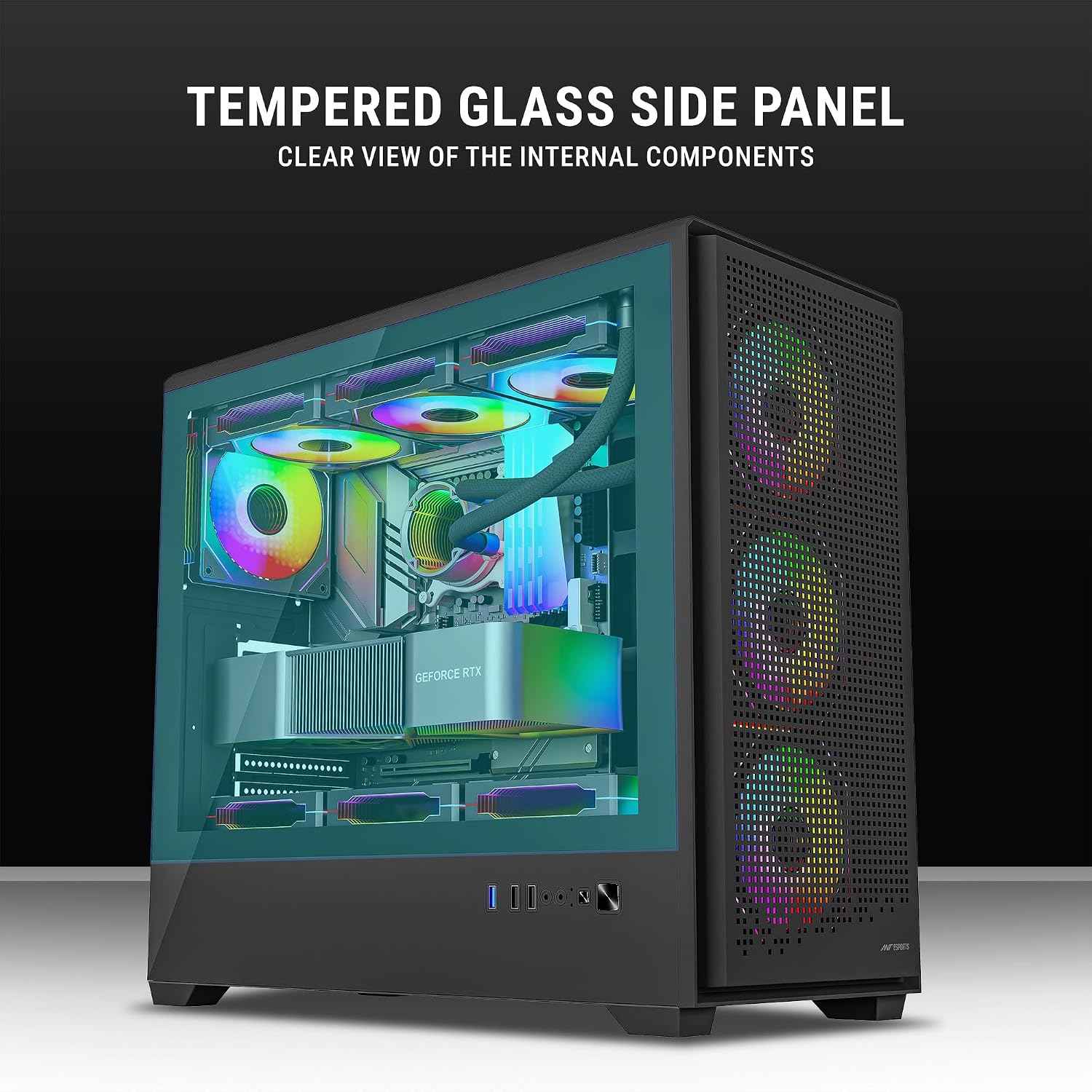 Ant Esports EVO 360 Lite Mid-Tower Computer Case/Gaming Cabinet - Black | Support E-ATX, ATX, Micro-ATX, Mini-ITX | Pre-Installed 4 ARGB Fans