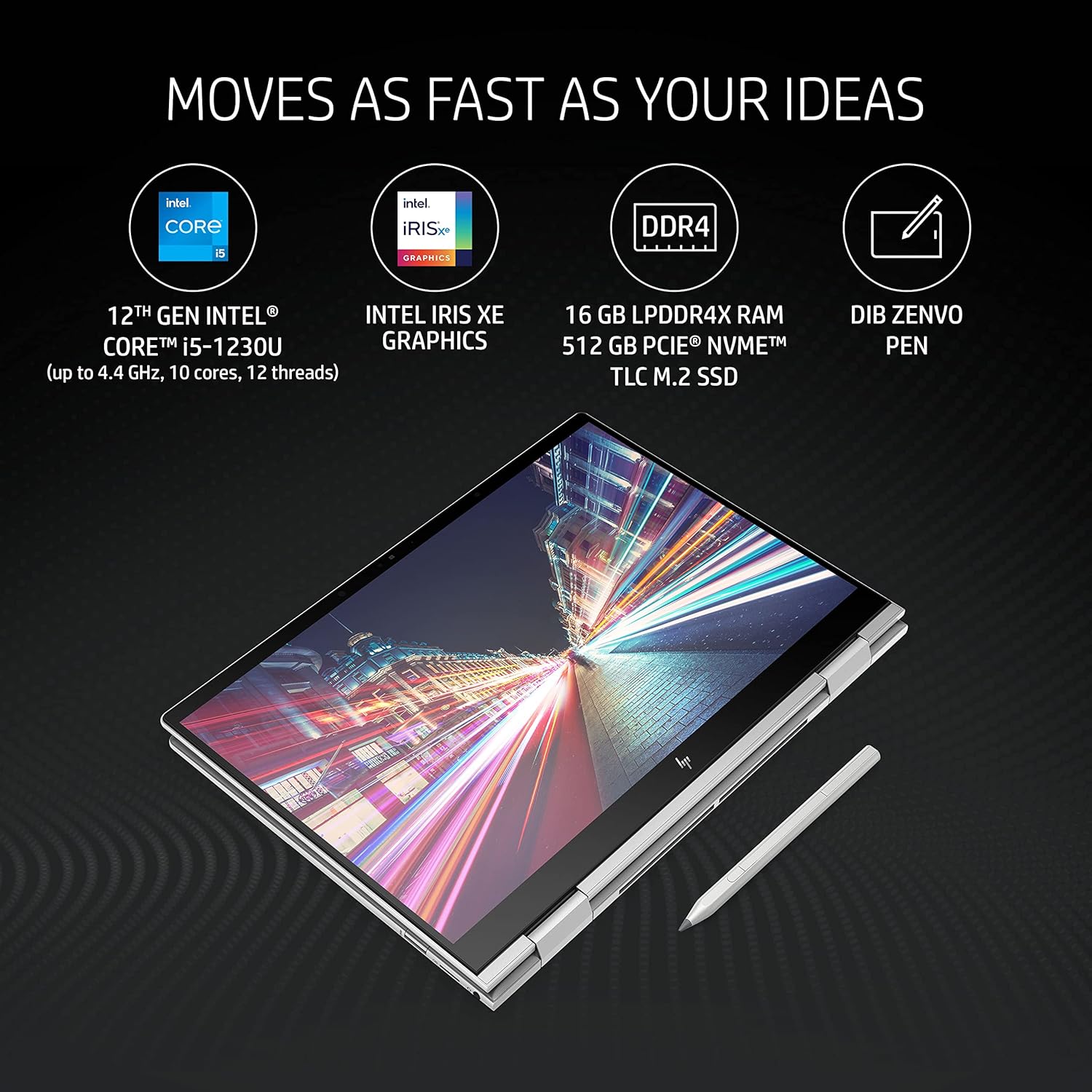 HP Envy x360 2-in-1 Laptop 12th Gen Intel Core Evo i5 13.3inch(33.8cm) 400 Nits WUXGA Corning Gorilla Glass Display(16GB RAM/512GB SSD/B&O/Intel Iris Xe Graphics/Win11/MSO/Pen/1.32Kg/13-bf0121TU