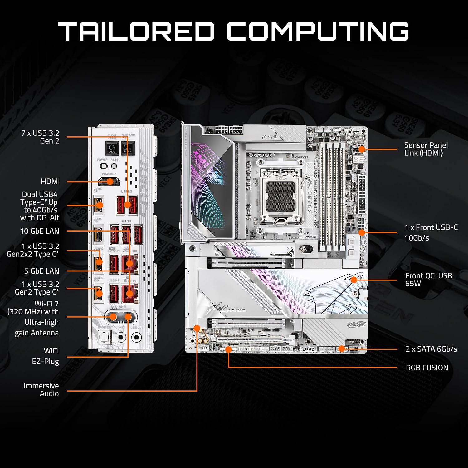 GIGABYTE X870E AORUS Master X3D ICE AMD AM5 ATX Motherboard, Supports AMD Ryzen 9000/8000/7000 Series Processors, DDR5, 18+2+2 Power Phase, 5X M.2, PCIe 5.0, WIFI7, 10GbE