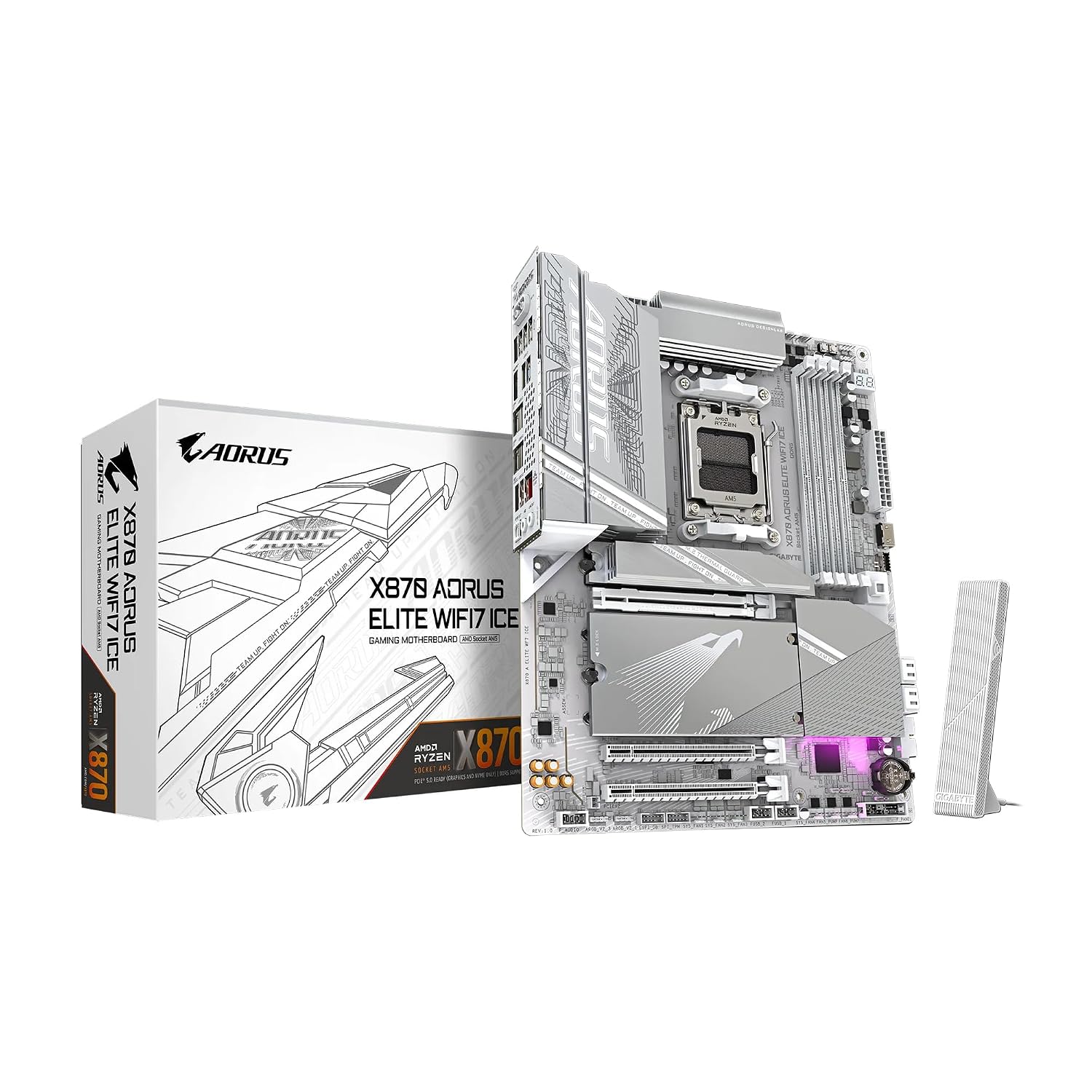 GIGABYTE X870 AORUS Elite WIFI7 ICE AMD AM5 LGA 1718 Motherboard, ATX, DDR5, 4X M.2, PCIe 5.0, USB4, WIFI7, 2.5GbE LAN, EZ-Latch