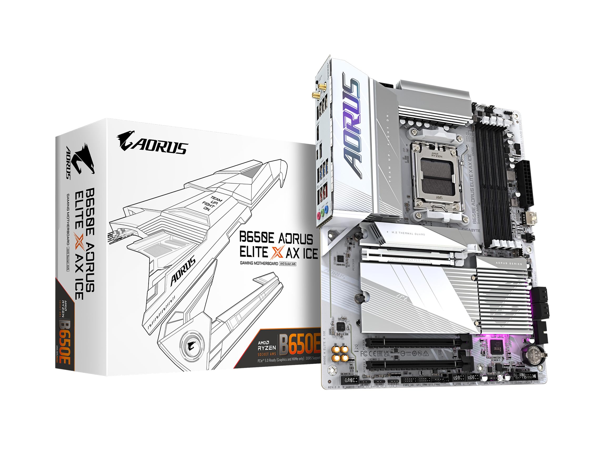 GIGABYTE B650M AORUS Elite AX AMD AM5 mATX Motherboard, Support Ryzen 9000/8000/7000 Series, DDR5, 12+2+2 Power Phase, PCIe 5.0 M.2, USB-C 3.2 Gen 2, WIFI6E, 2.5GbE, EZ-Latch, Q-Flash, RGB Fusion