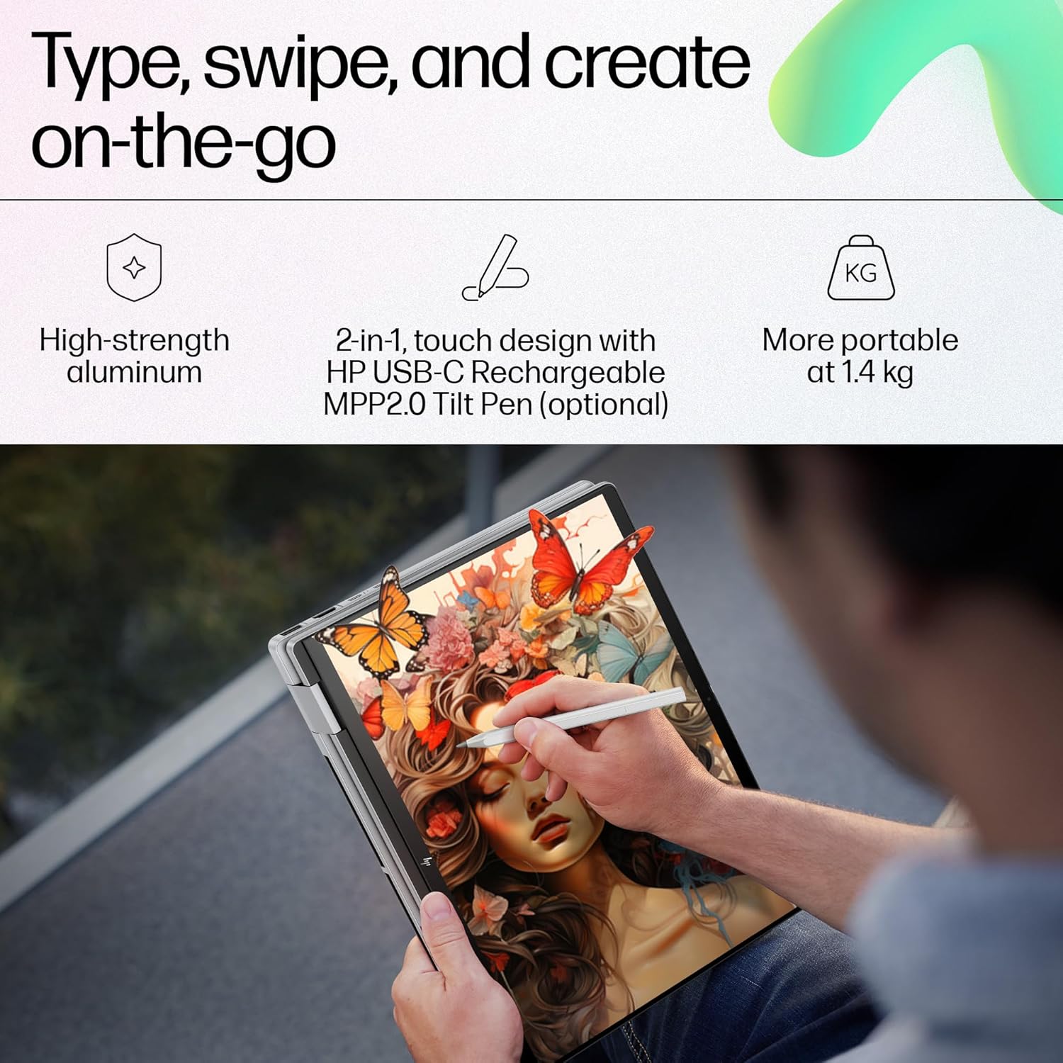 HP Envy x360, Intel Core Ultra 7-155U AI Laptop (16GB RAM, 512GB SSD) Touchscreen 2-in-1, IPS, WUXGA, 14"/35.6cm, Win 11, MS Office 2021, Silver, 1.39Kg, Integrated Graphics, 5MP IR Camera, fc0106TU