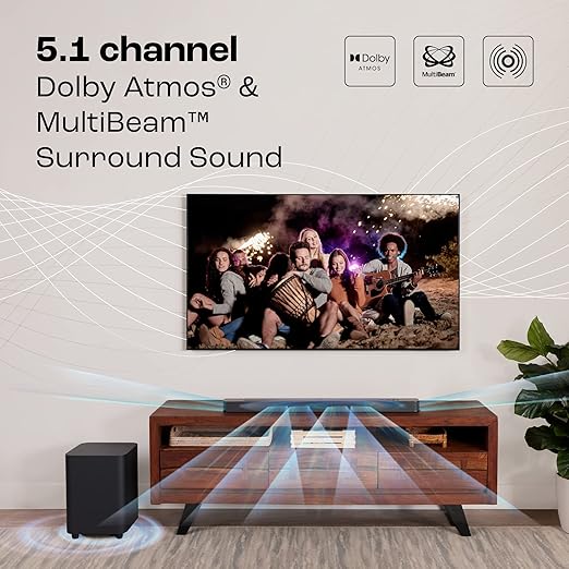 JBL Bar 500 Pro Dolby Atmos® Soundbar with Wireless Subwoofer, 5.1 Channel, 3D Surround, Multibeam™, HDMI eARC with 4K Dolby Vision Pass-Through, One App, Bluetooth, Wi-Fi & Optical Input (590W) - Zapnet.in