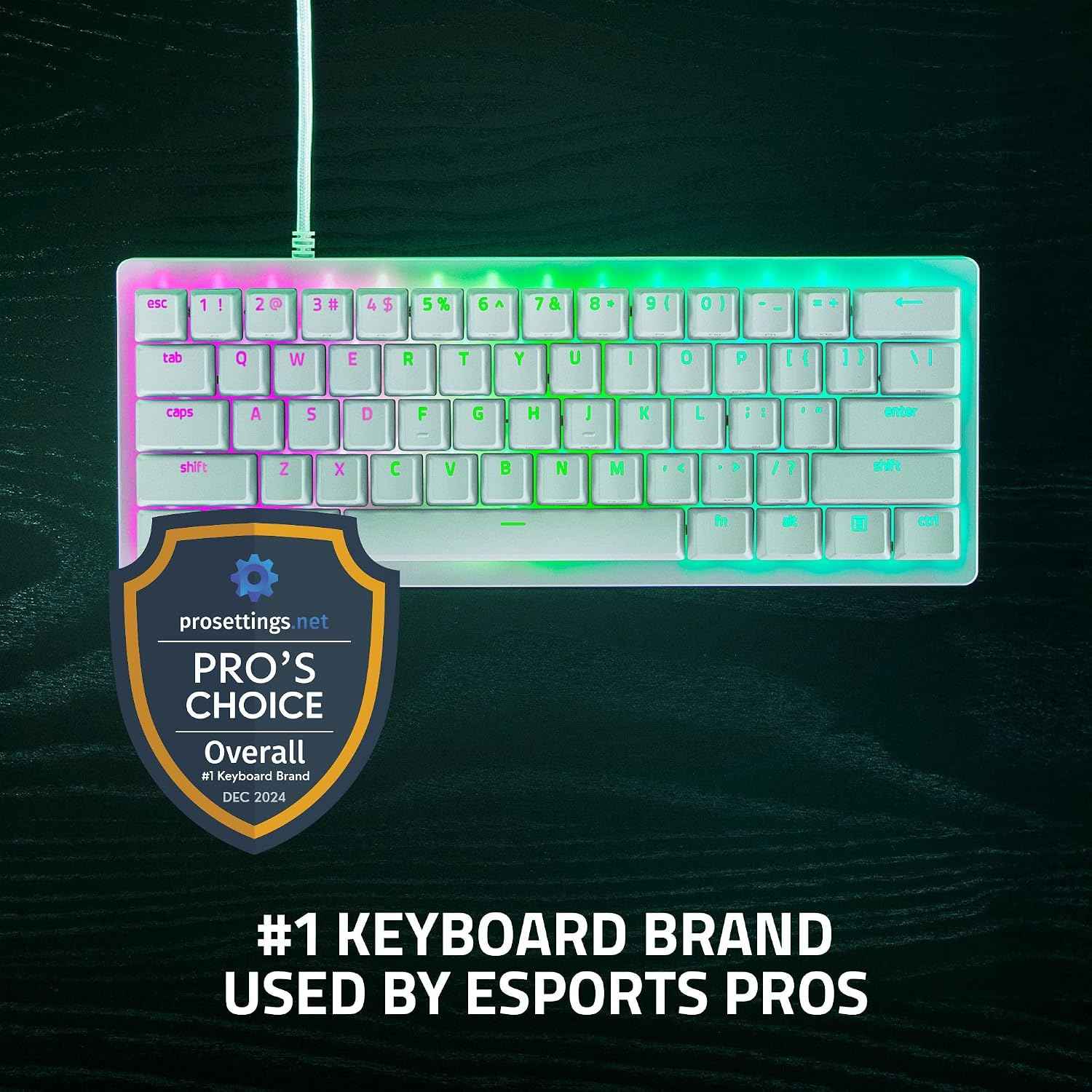 Razer Huntsman V3 Pro Mini - Analogue Optical E-Sport Keyboard 60% Format - Snap Tap & Rapid Trigger (Digital Control Keys, Doubleshot PBT Keycaps) US Layout | White