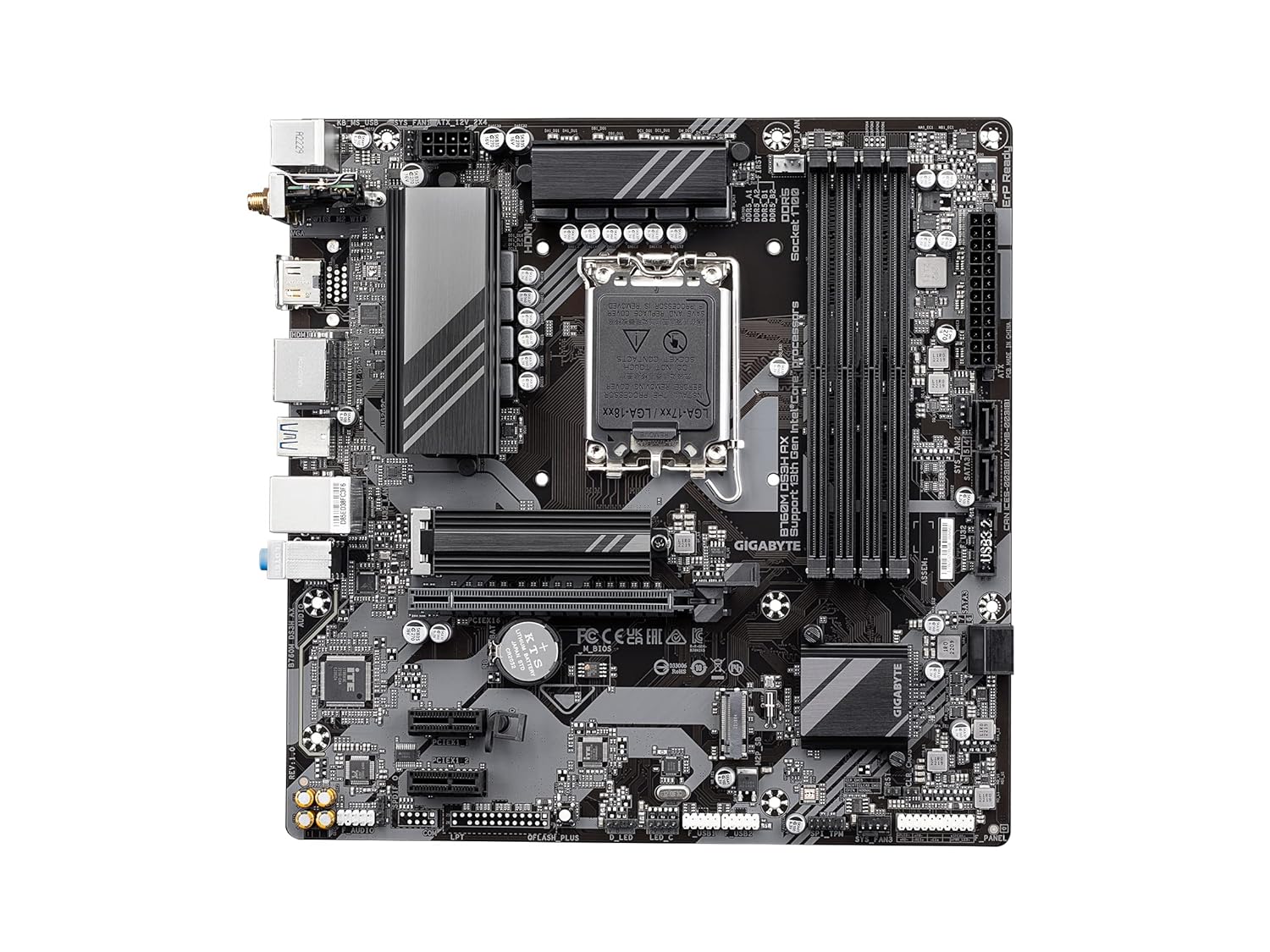 GIGABYTE B760M DS3H AX (LGA 1700/ Intel/ B760/ M-ATX/ DDR5/ 2* M.2/ PCIe 4.0/ USB 3.2 Gen 2 Type-C/WiFi 6E/ 2.5GbE LAN/Q-Flash Plus/PCIe EZ-Latch/Motherboard)