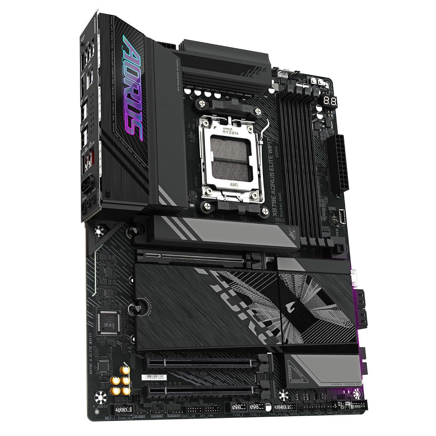 GIGABYTE X870E Aorus Elite WIFI7 AMD Socket AM5 Motherboard, Dual Channel DDR5 4*DIMMs, 4*M.2 Slots, Including 3* PCIe 5.0 x4, 2.5GbE LAN & Wi-Fi 7 with Directional Ultra-high gain Antenna