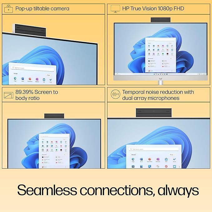 HP All-in-One Desktop 24 PC, AMD Ryzen 5 7520U, 16 GB LPDDR5, 512GB SSD, 60.5 cm (23.8"), Dual 2W Speakers,Windows 11,MSO, Shell White, 5.27 kg, 24-cr0025in - Zapnet.in