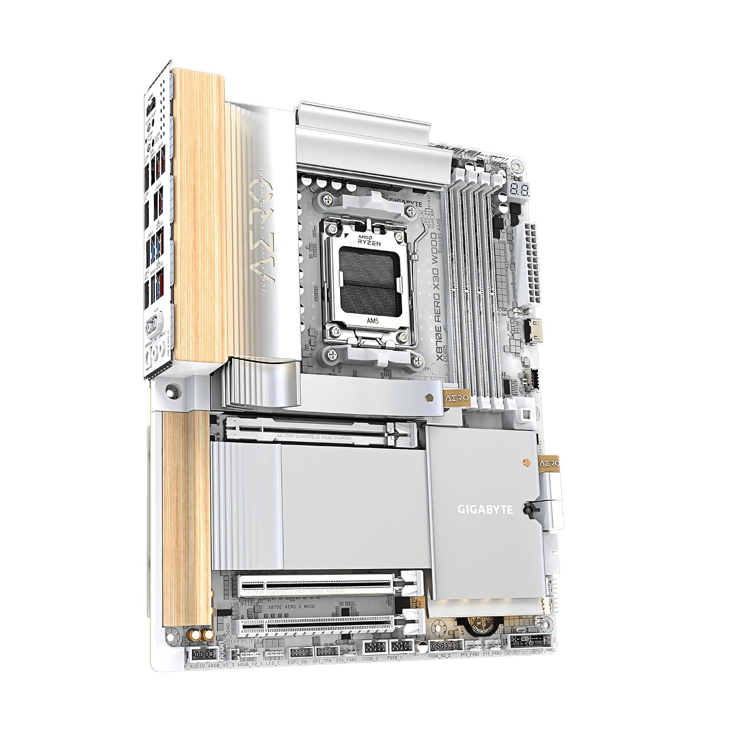 GIGABYTE X870E AERO X3D Wood AMD AM5, ATX, Supports AMD Ryzen 9000/8000/7000 Series Processors, DDR5, 16+2+2 Total Power Phase, 4X M.2, PCIe 5.0, USB4 Type-C, WIFI7, Dual 5 GbE LAN