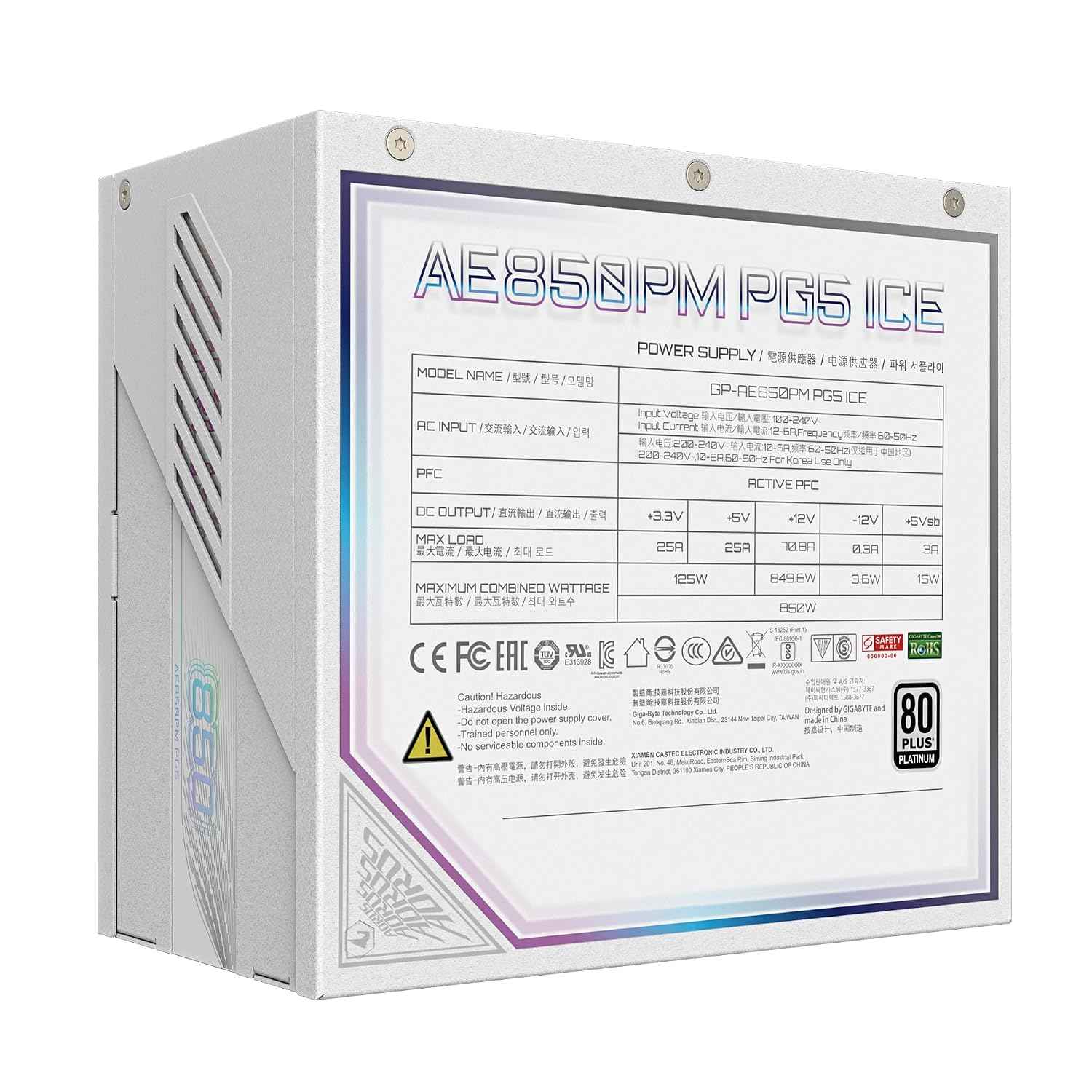 GIGABYTE GP-AE850PM PG5 ICE 850W Power Supply | 80 Plus Platinum | Fully Modular | PCIe 5.0 Ready | White Edition | Japanese Capacitors | Silent Fan | ATX PSU